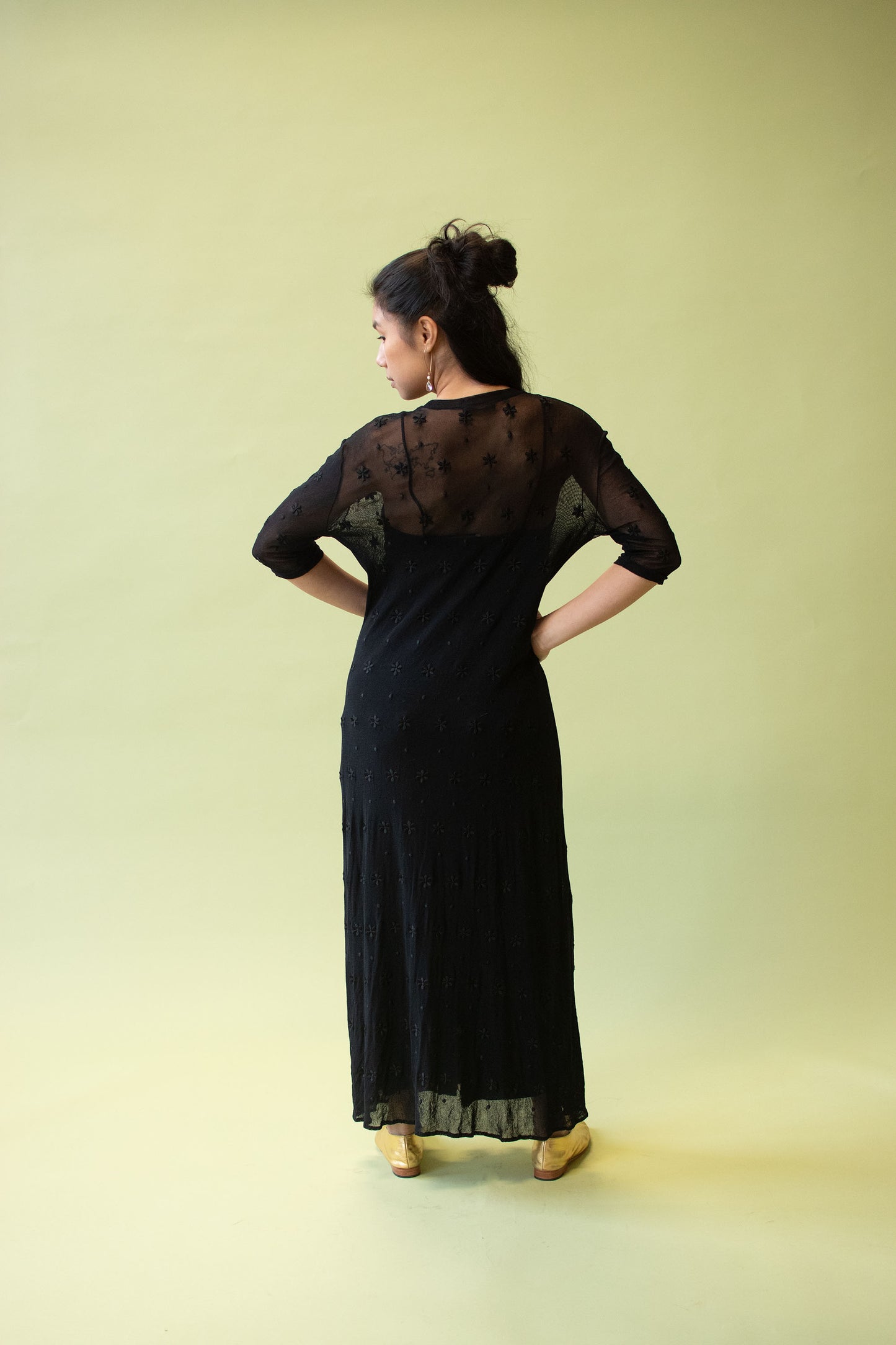 1990s Black Embroidered Mesh Dress | Vivienne Tam