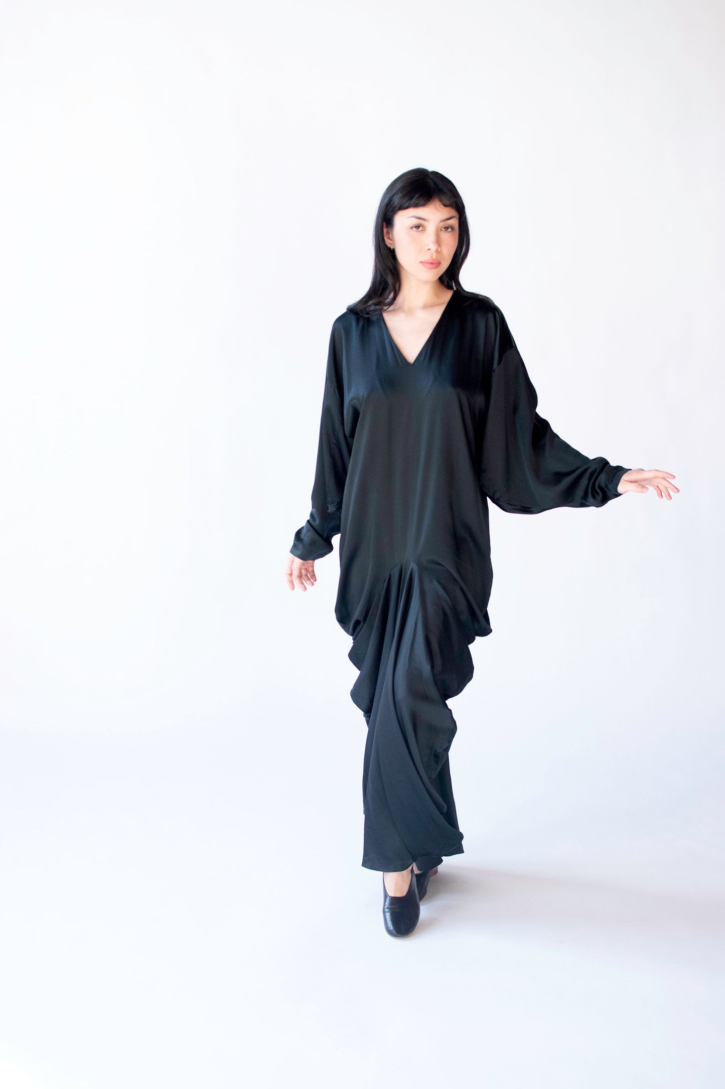 1980s Draped Silk Dress