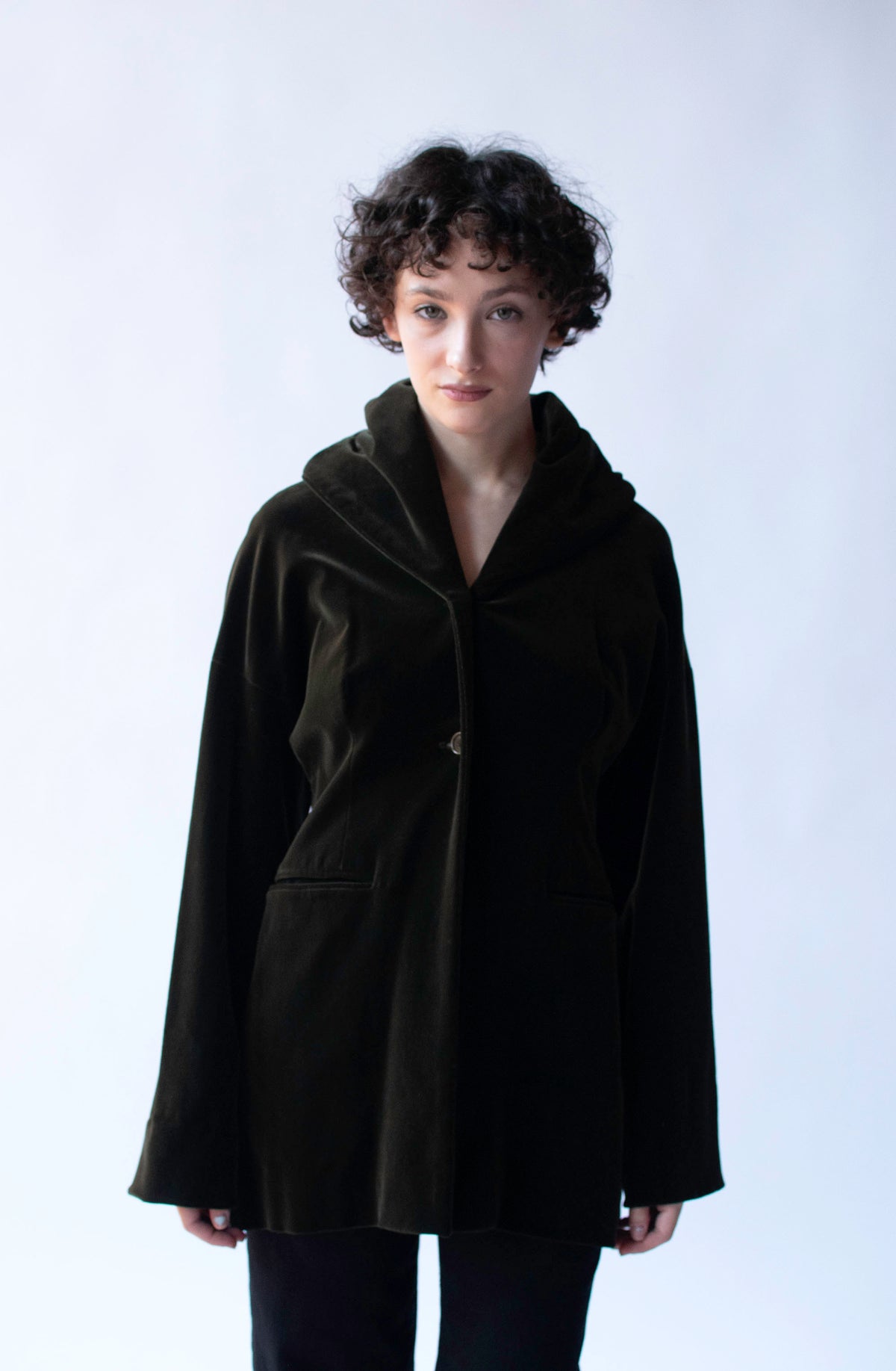 Olive Velvet jacket. Romeo Gigli FW 1989