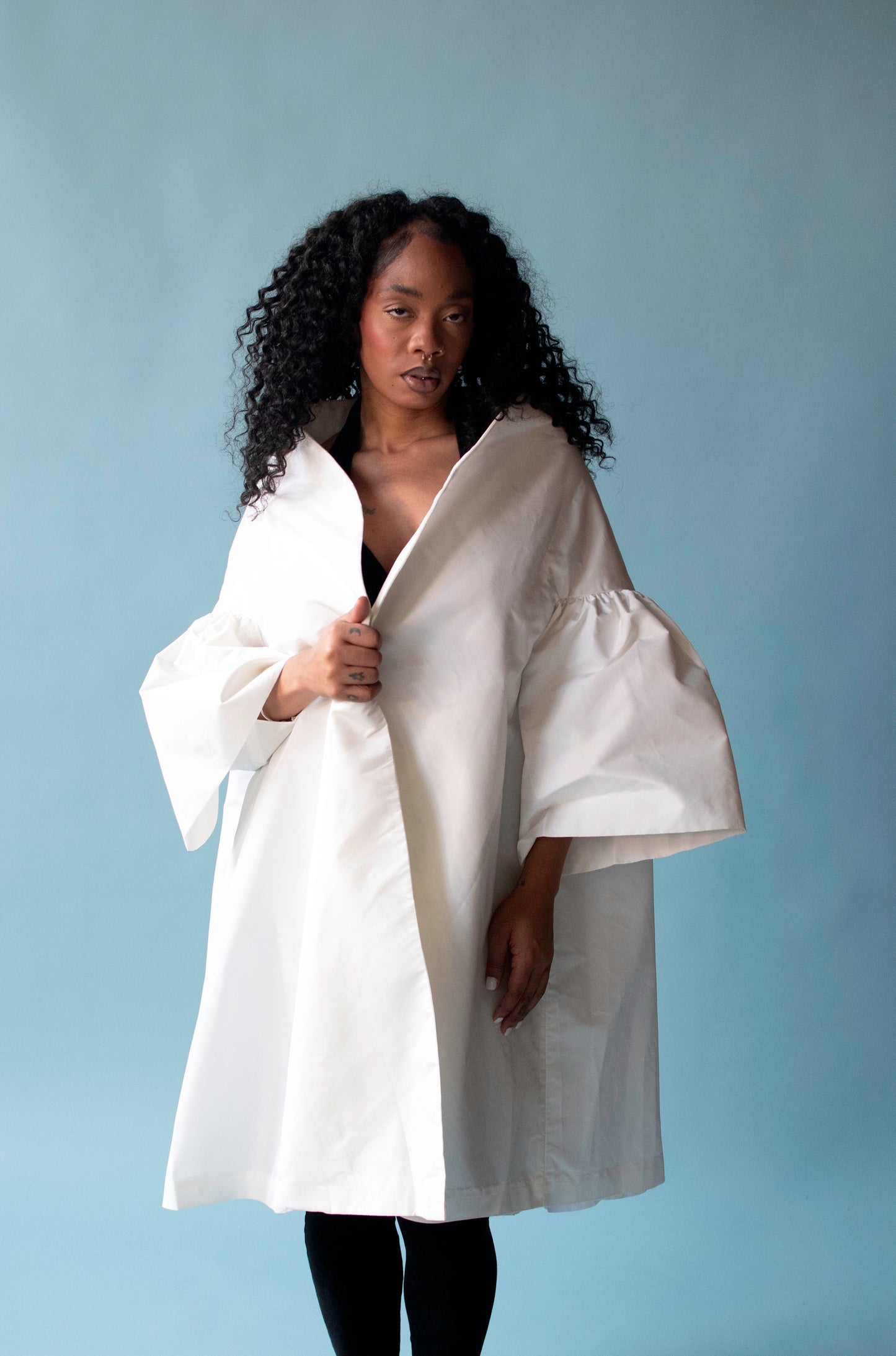 White Taffeta Evening Coat | Victor Costa