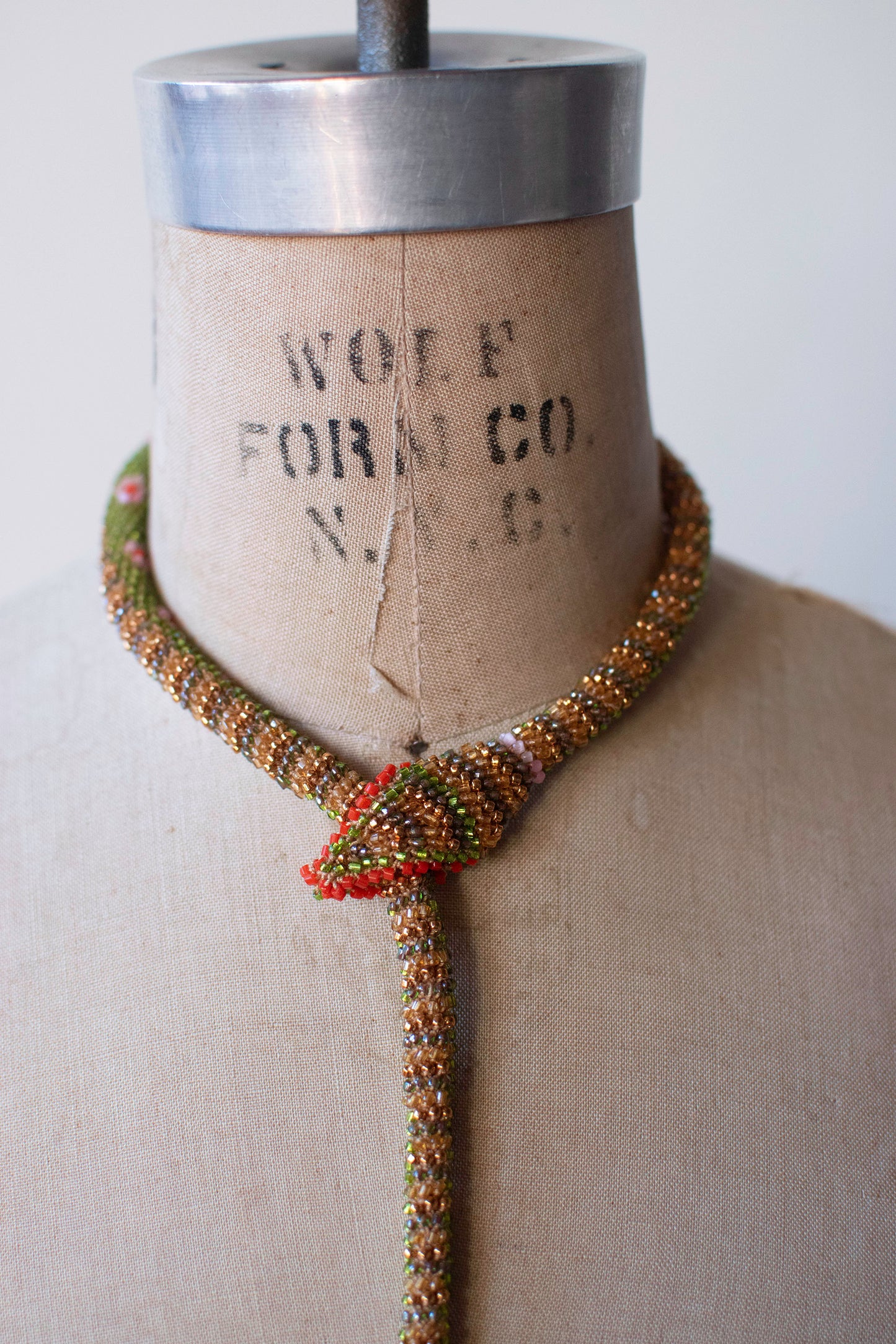 Bead Crochet Snake | Green & Pink & Orange Flower