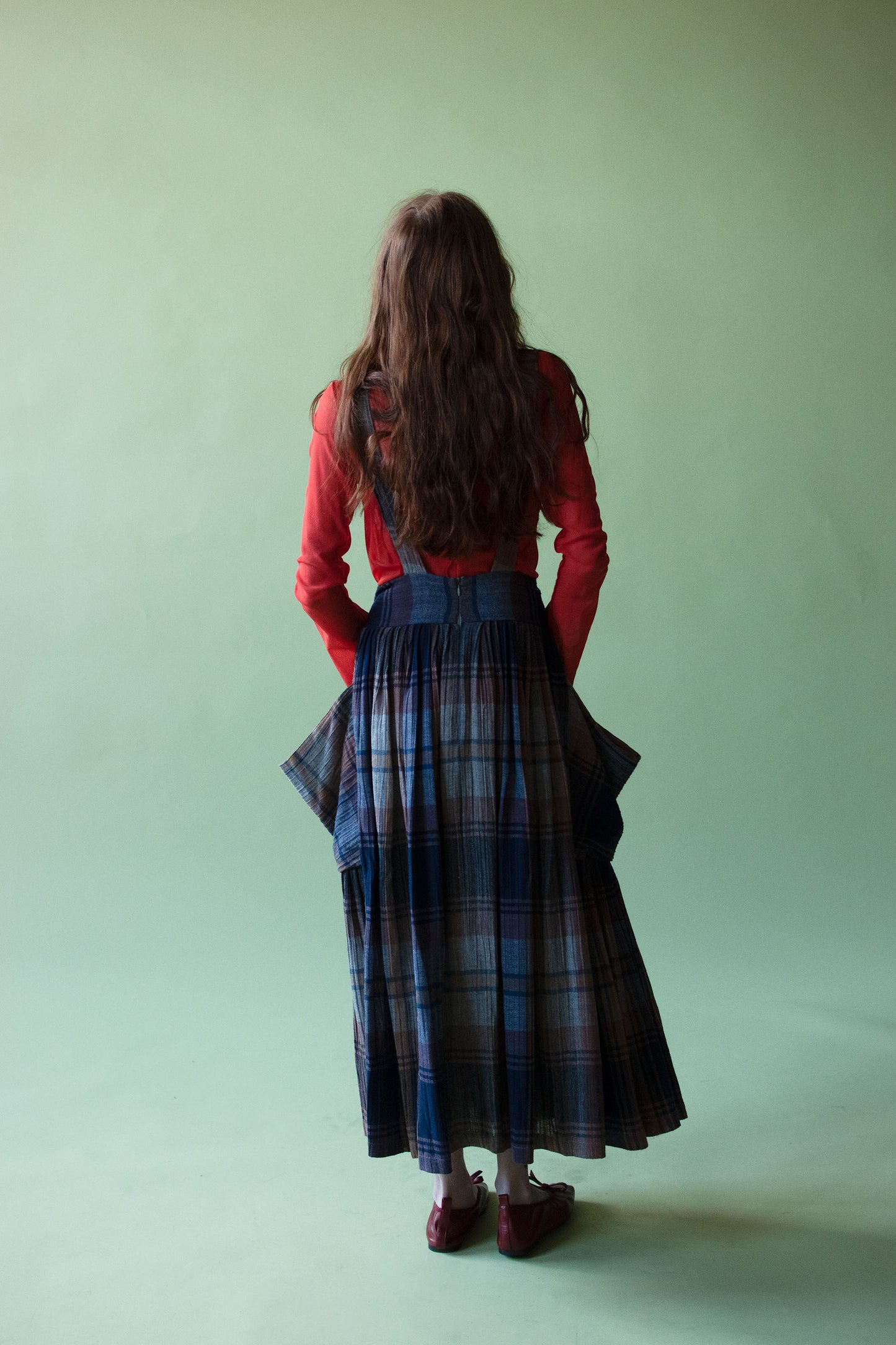 Blue Plaid Suspender Skirt | Norma Kamali