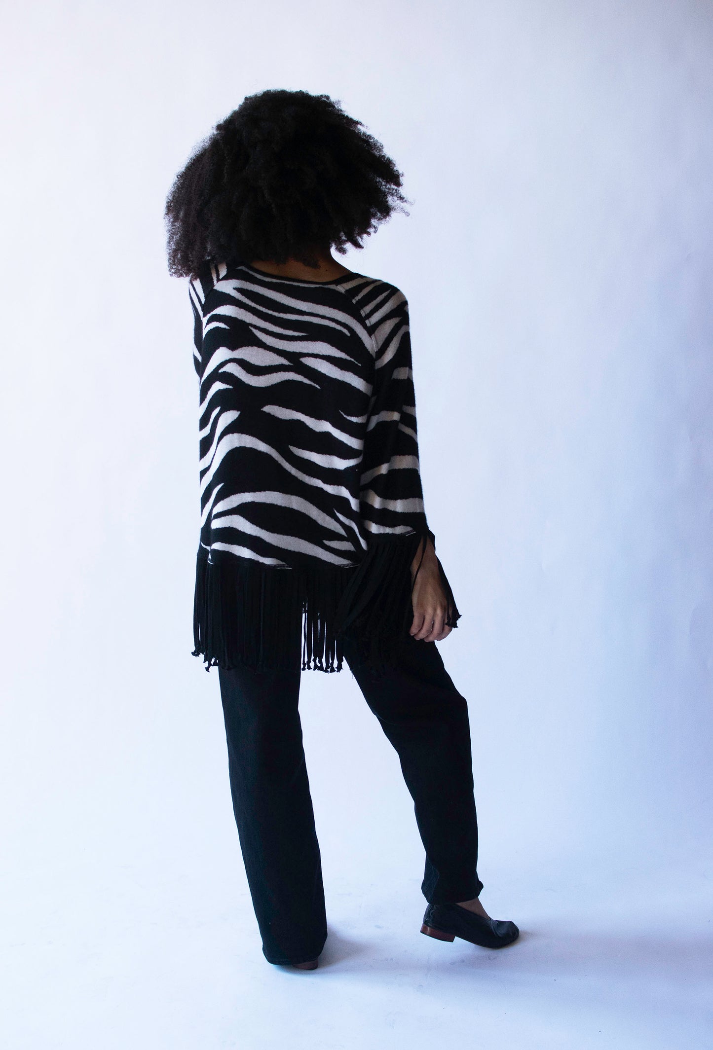 Zebra Print Fringe Pullover | Tuleh