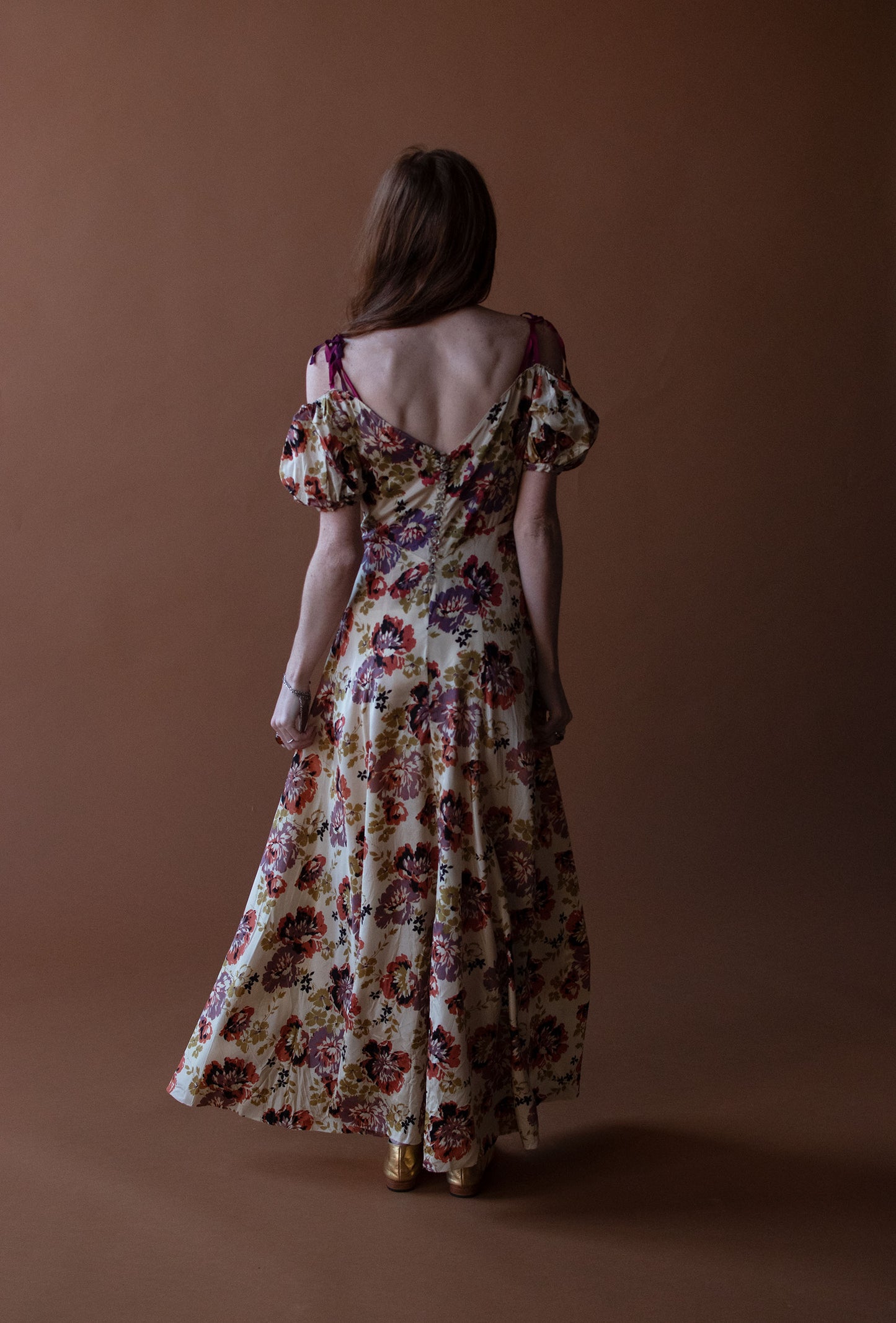 1930s Floral Print Taffeta Dress