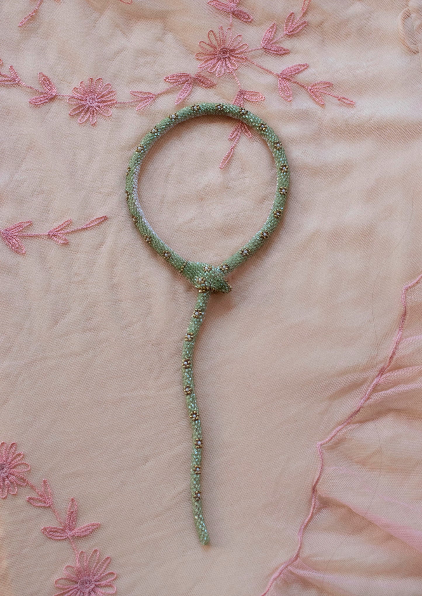 Bead Crochet Snake | Pale Green Flower