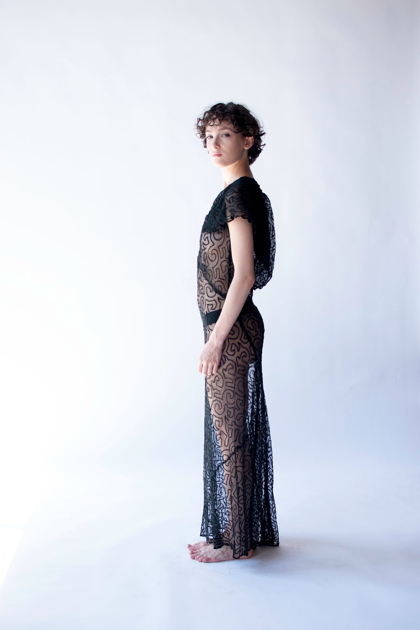 1930s Embroidered Net  Dress