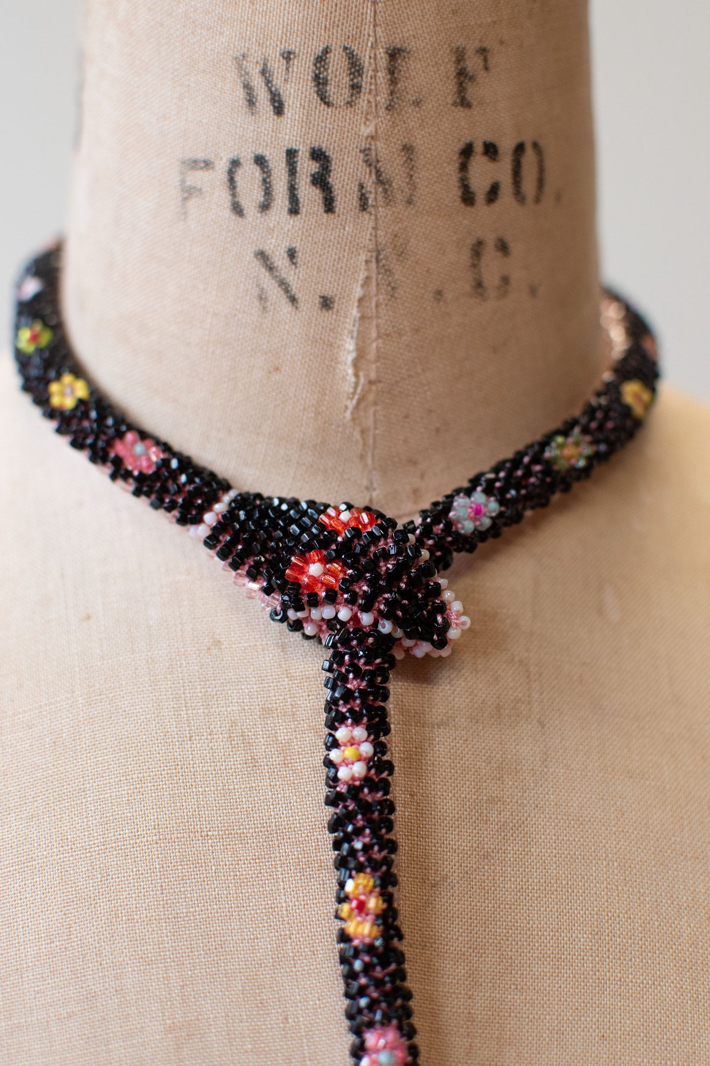 Bead Crochet Snake | Black W/ Multi Color Flowers