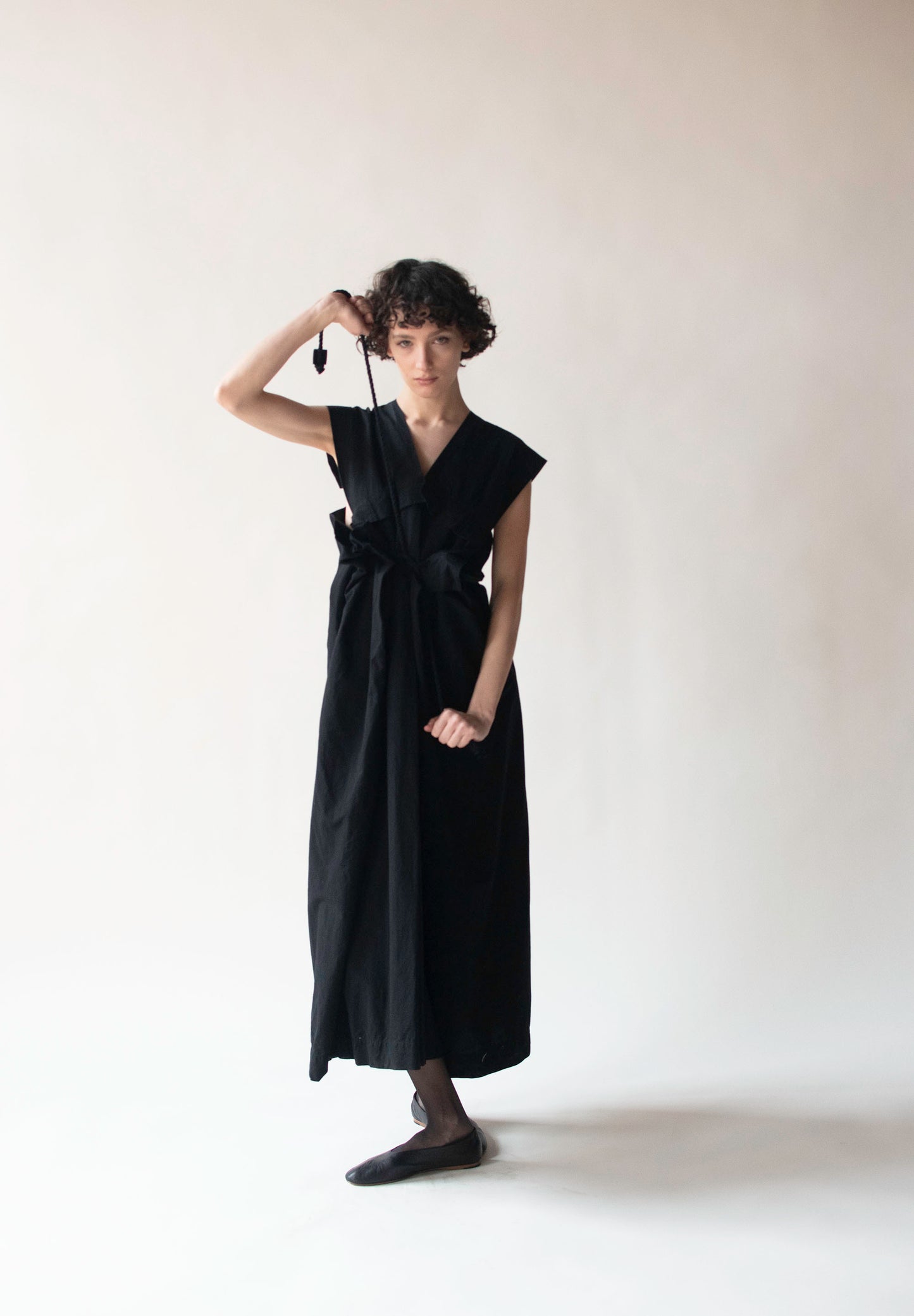 Black Dress w/ Rope Belt | Issey Miyake