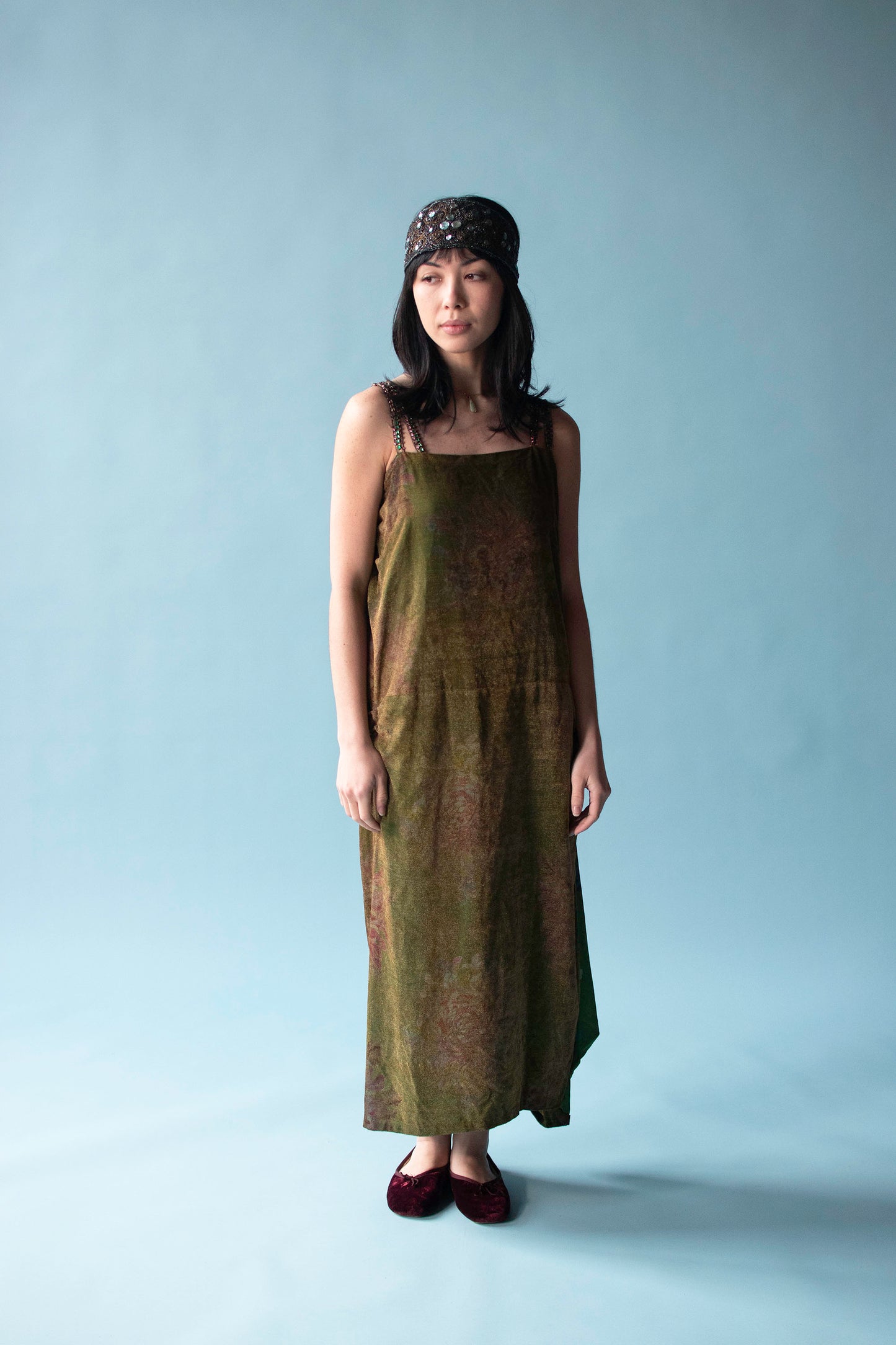 1920s Bejeweled Green Lamé Dress