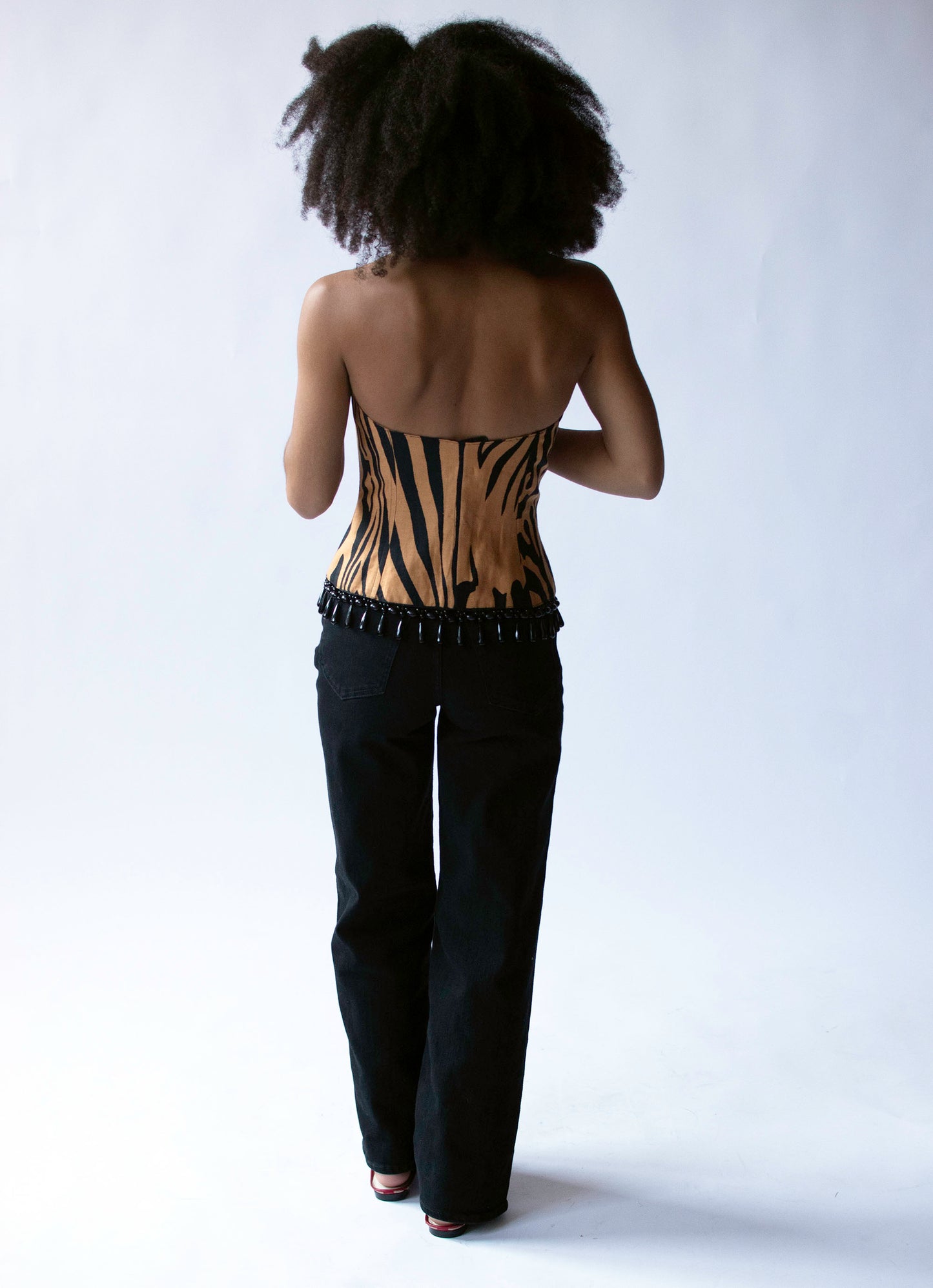 Tiger Print Bustier w/ Beaded Trim | Bernard Perris