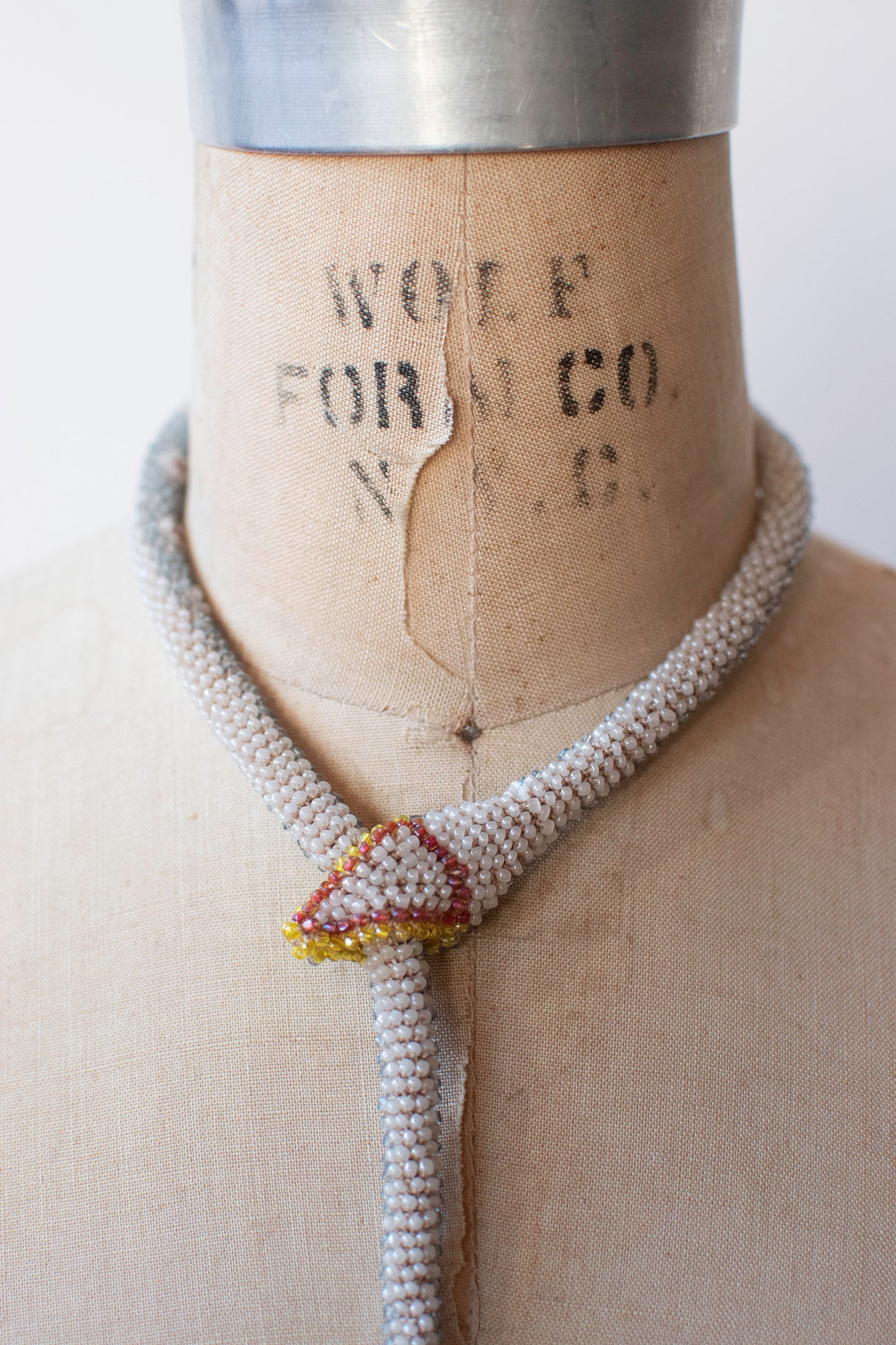 Bead Crochet Snake Necklace | Pale Blue Flower