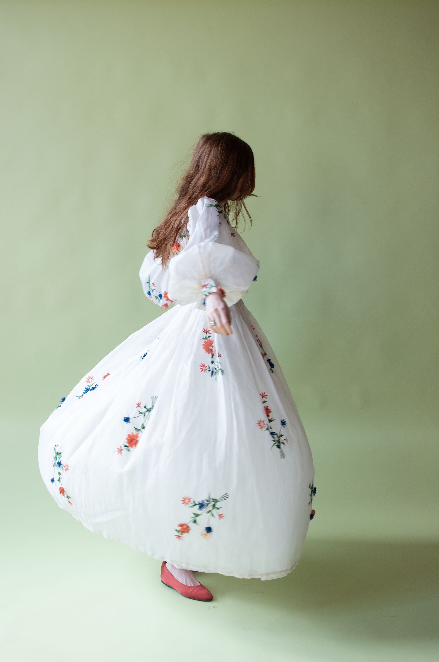 1970s Organza Gown w/ floral applique