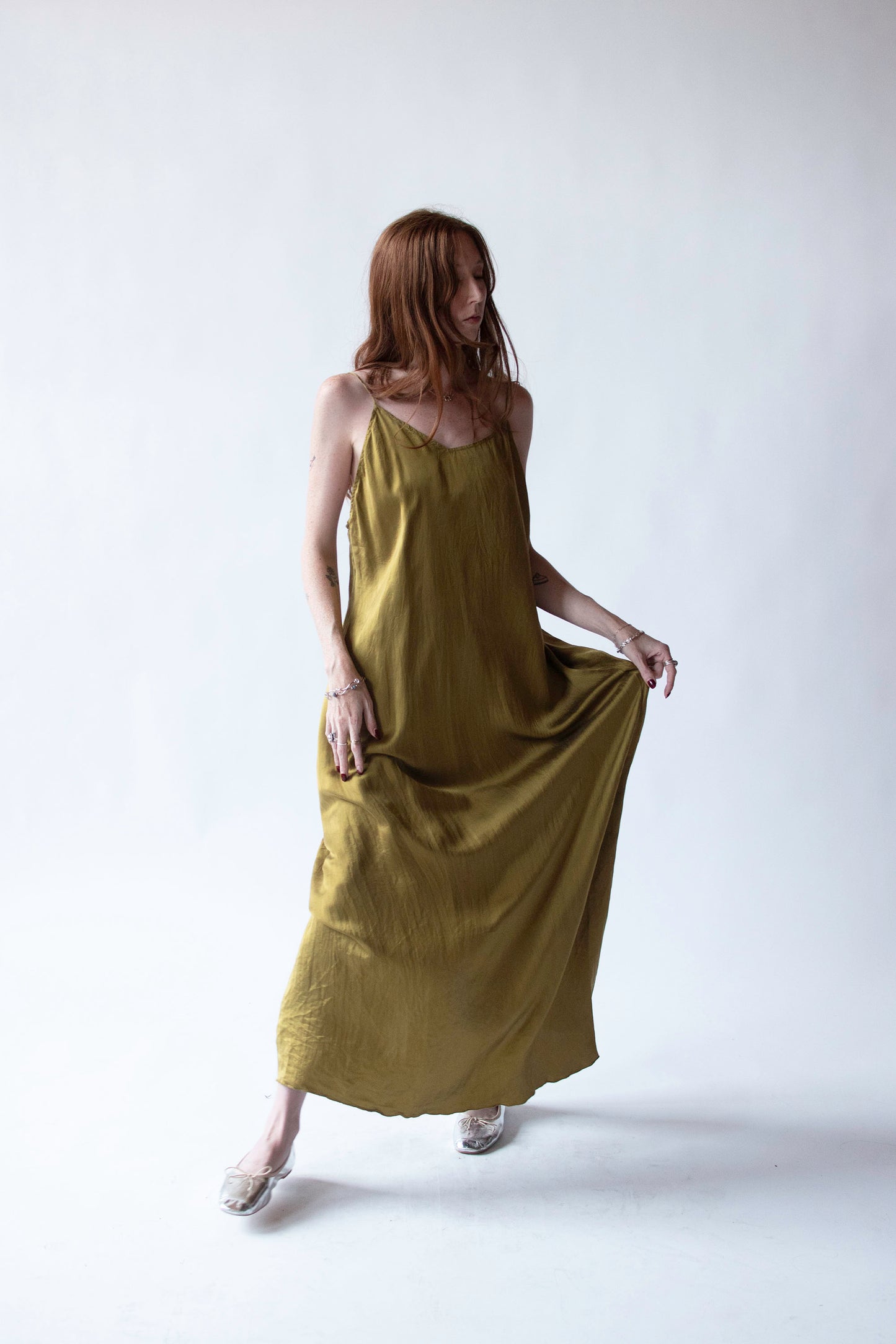 Olive Silk Slip Dress | Holly Lueders