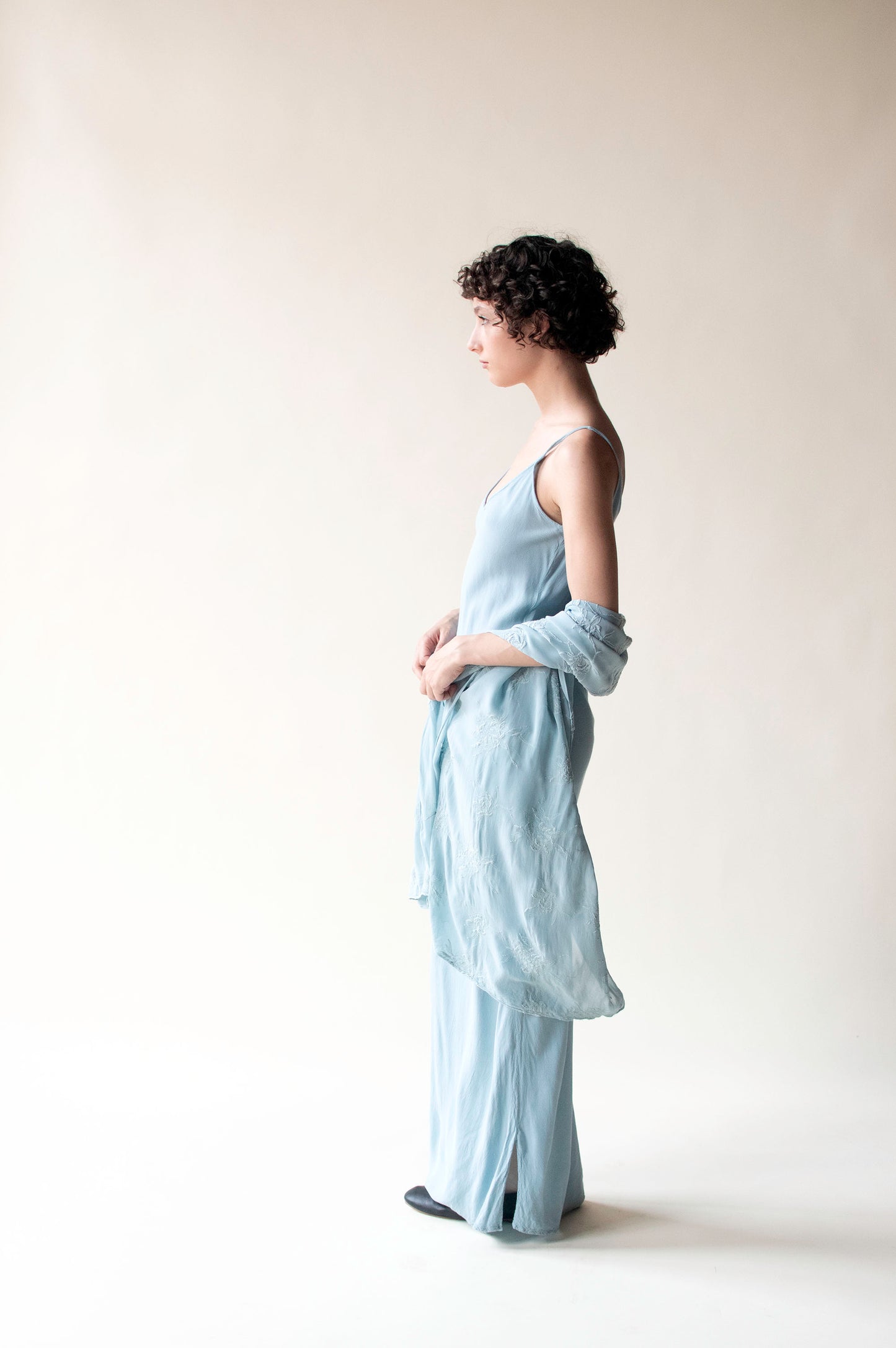 ghost blue dress Corinne Frill Crepe Dress