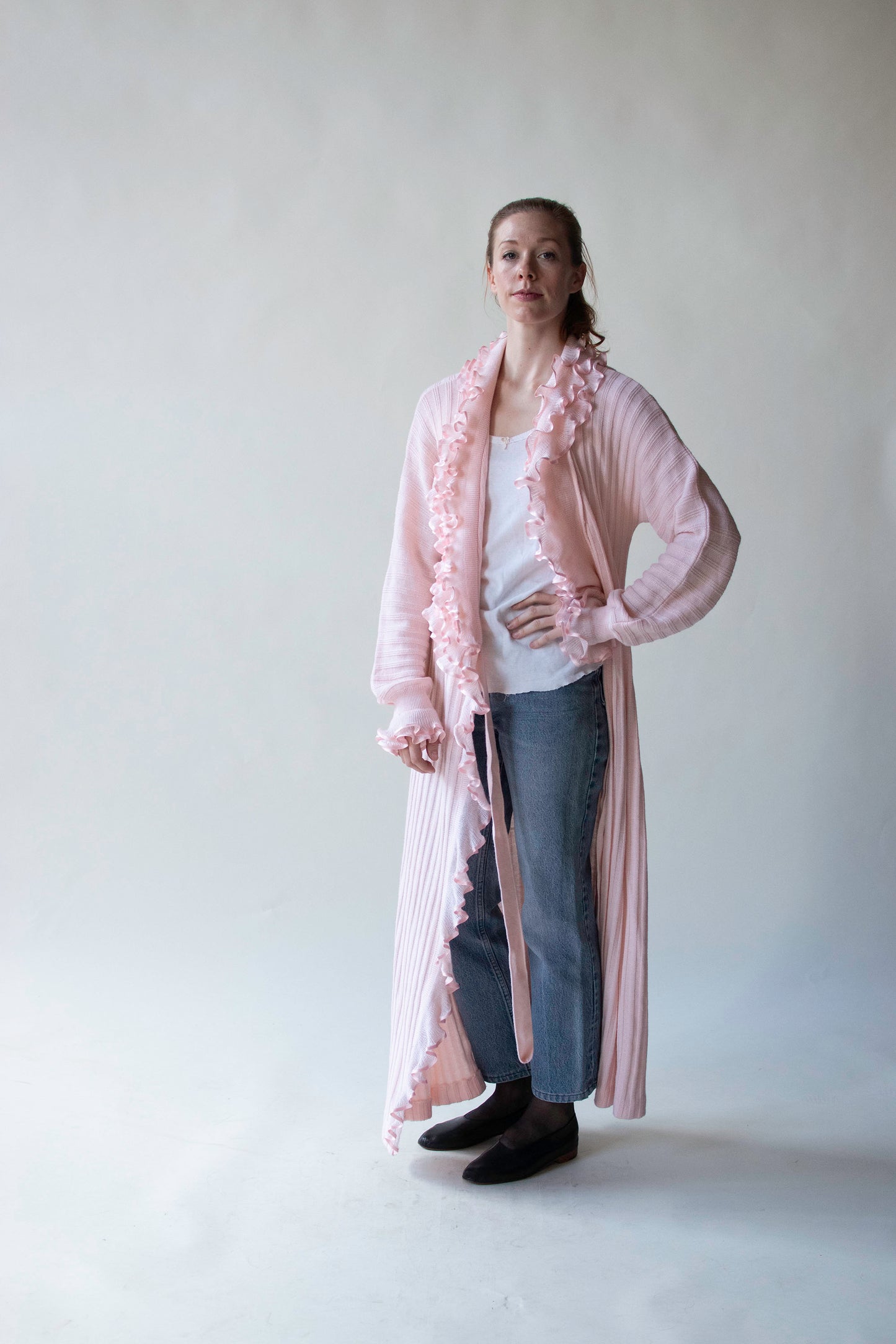 1980s Pink Knit Duster | Liseuses Poggi