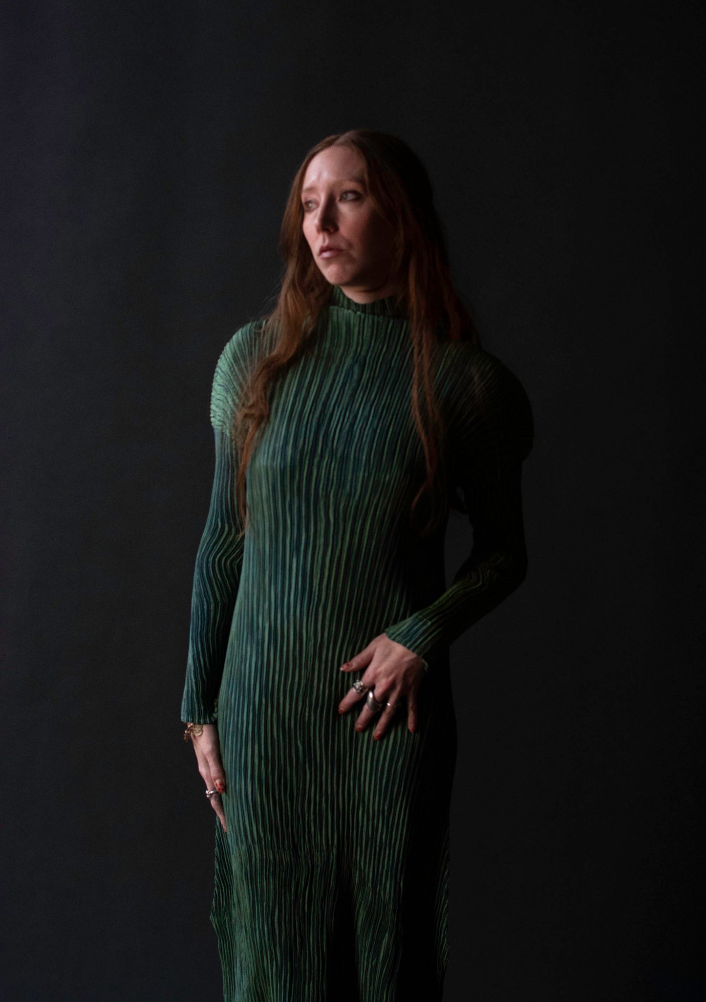 Iridescent Pleated Green Dress | ssey Miyake FW 1995