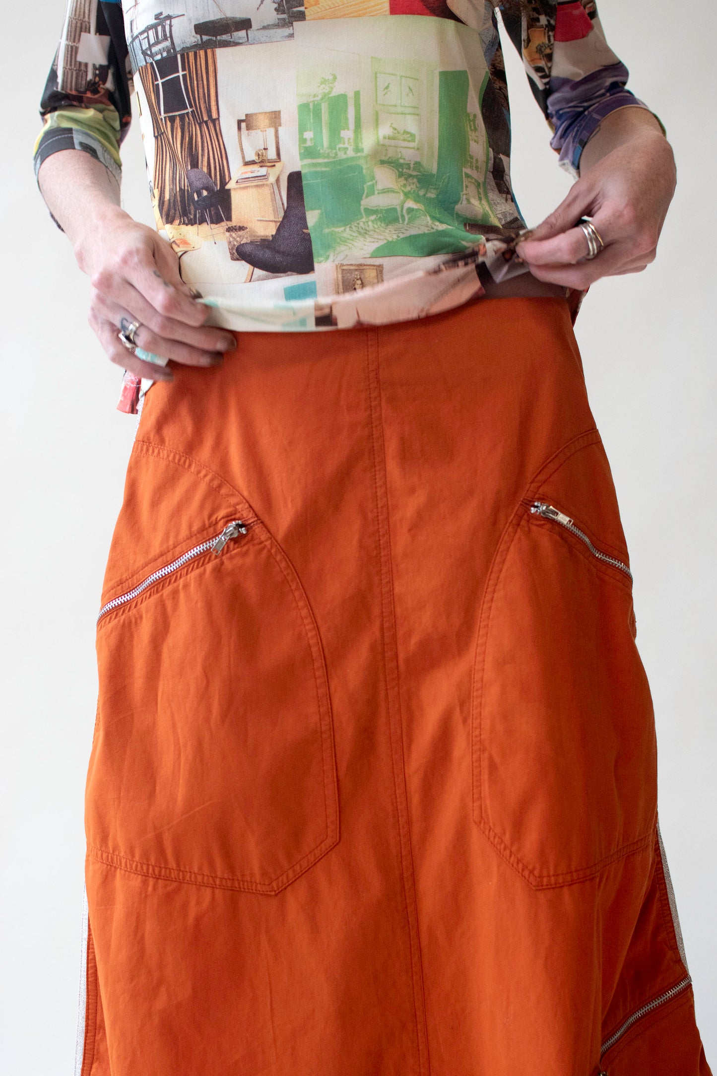 Y2K Orange Zipper Skirt | Xlady