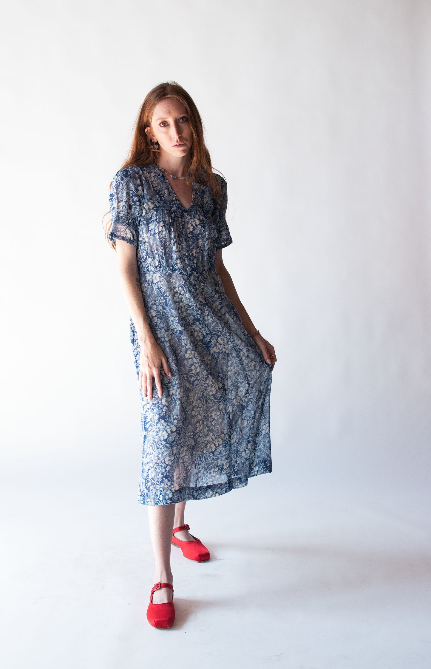 1930s Blue Floral Print Voile Dress Female Hysteria Vintage 1930s Blue Floral Print Voile Dress Female Hysteria Vintage
