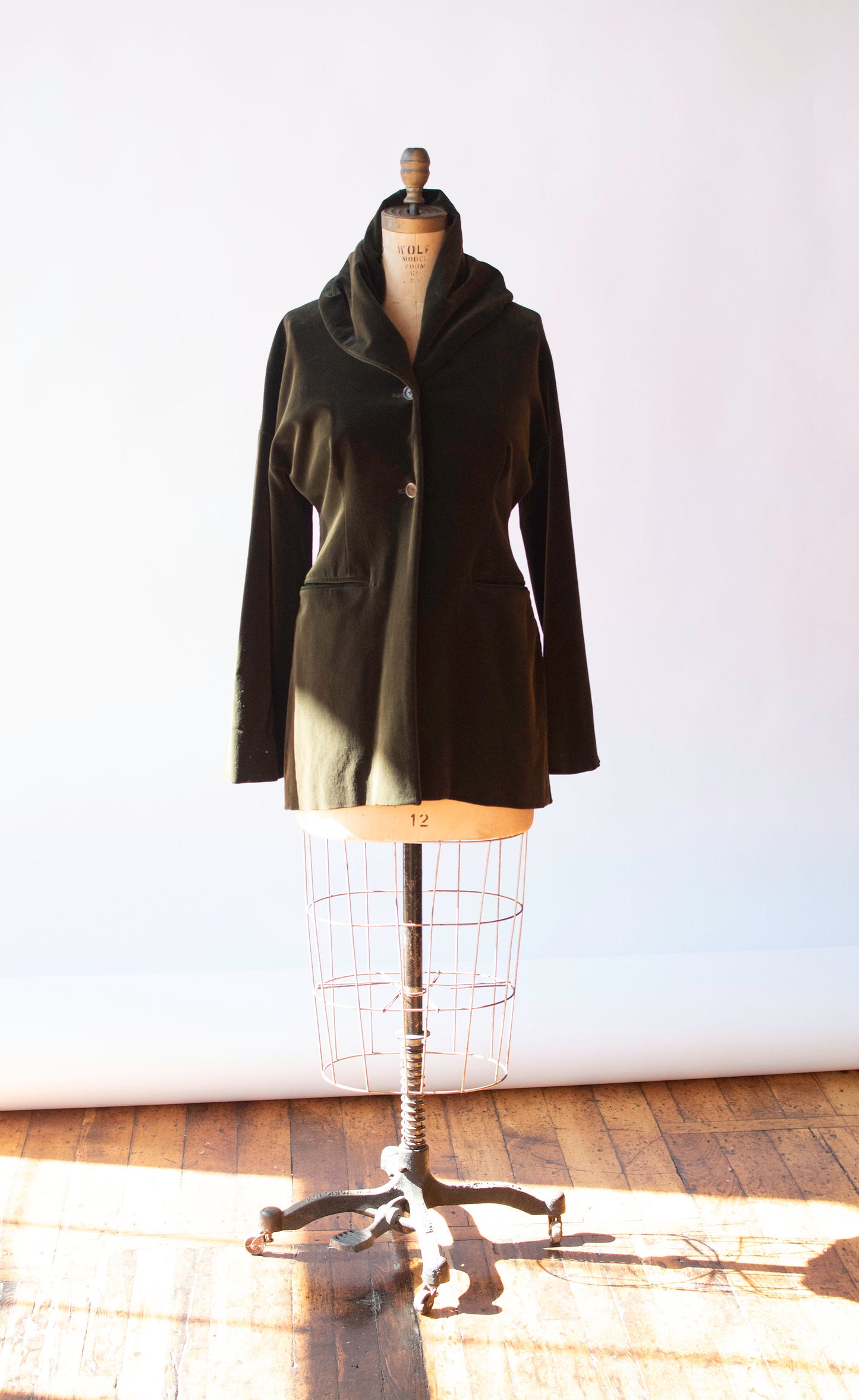 Olive Velvet jacket. Romeo Gigli FW 1989