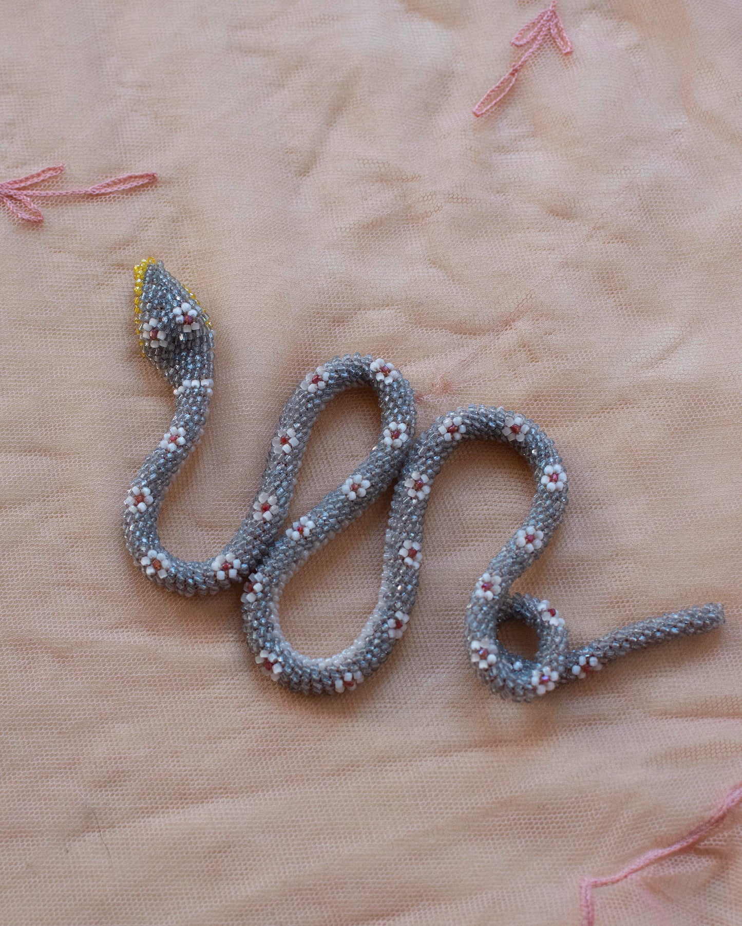 Bead Crochet Snake Necklace | Pale Blue Flower