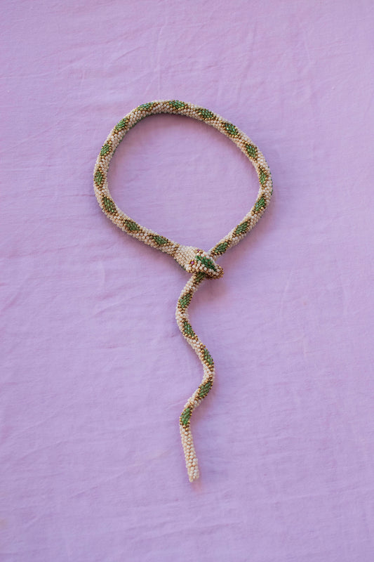 Bead Crochet Snake | Antique Pearl Diamond