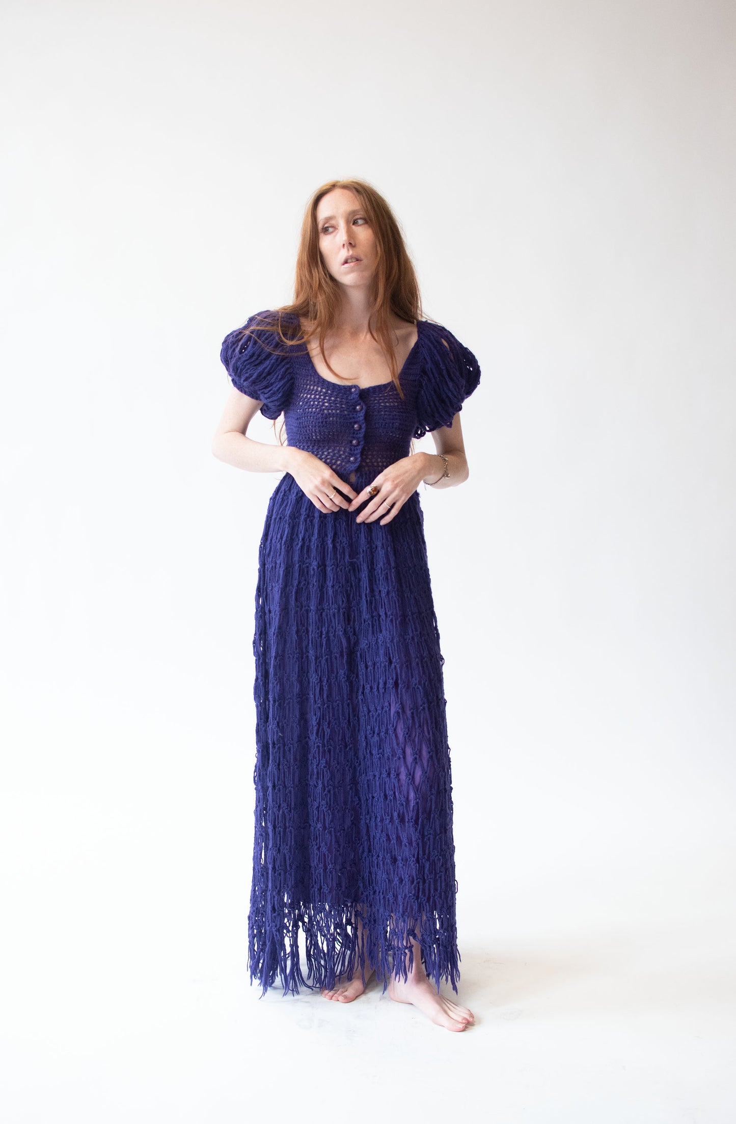 1970s Purple Crochet Dress