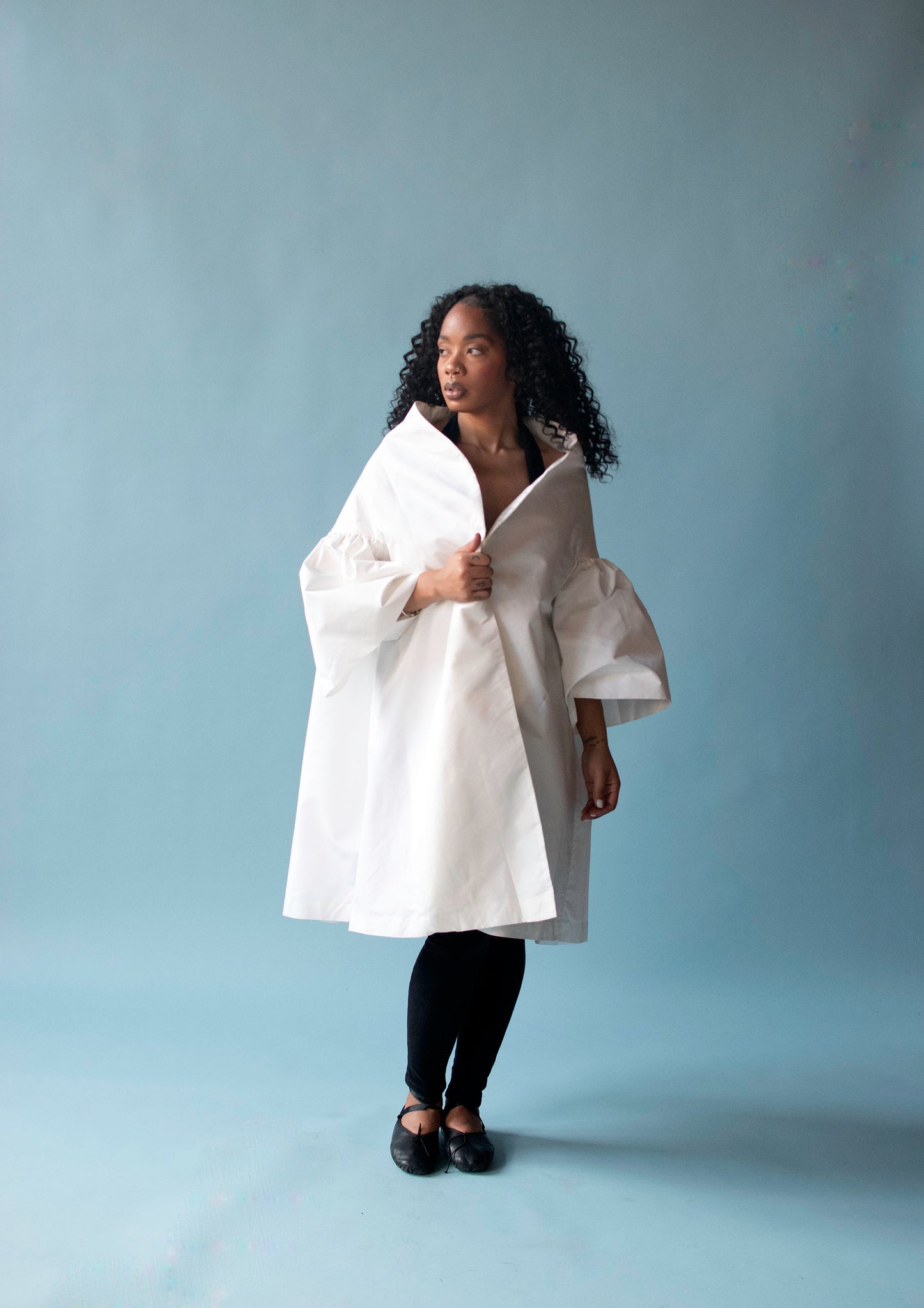 White Taffeta Evening Coat | Victor Costa