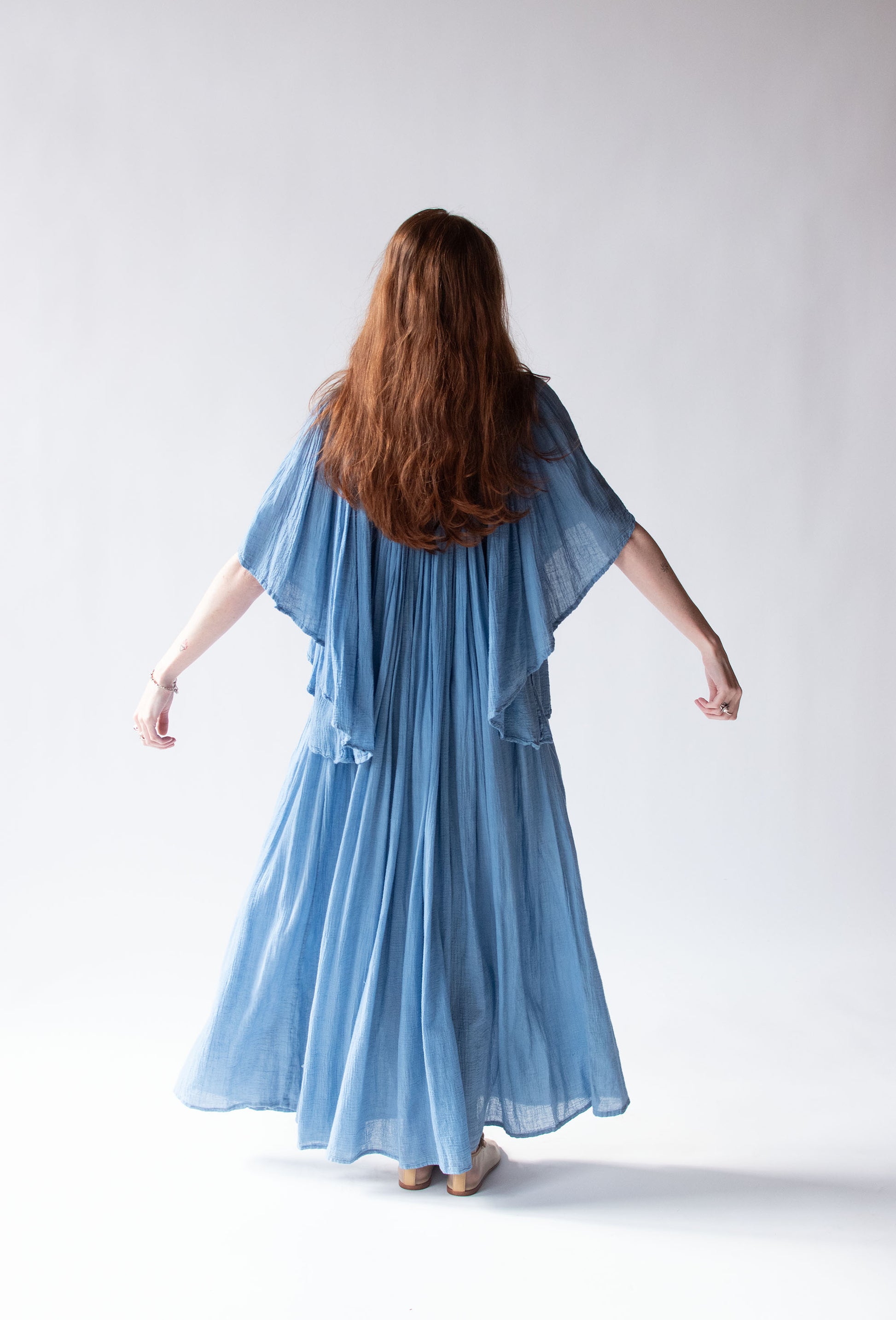blue 70s dress Vintage 70s Blue Floral Cottagecore Cotton Maxi Dress / 70s Vintage Cottagecore Dress / 70s Prairie Maxi Dress / 70s Blue Floral Maxi Dress