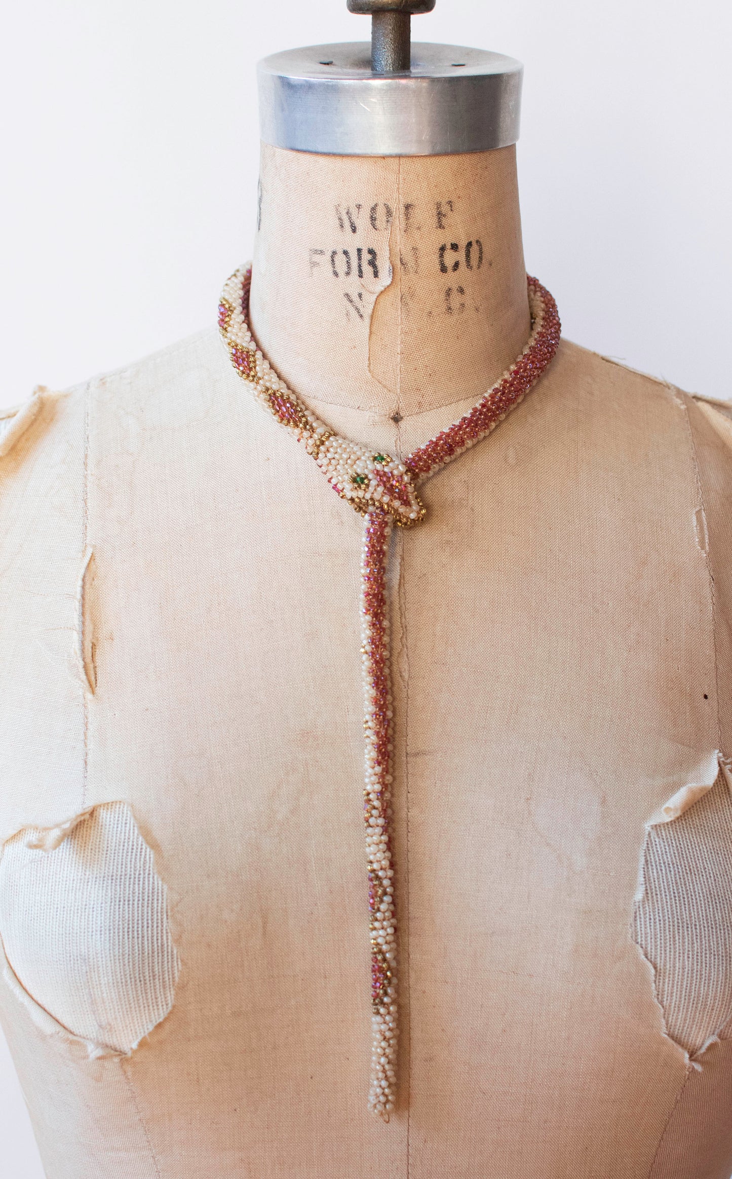 Bead Crochet Snake | Antique Pearl Diamond