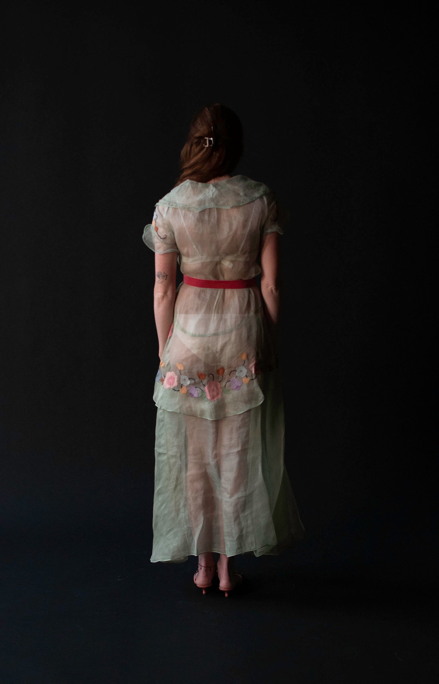 1930s Mint Organza Dress w/ Applique