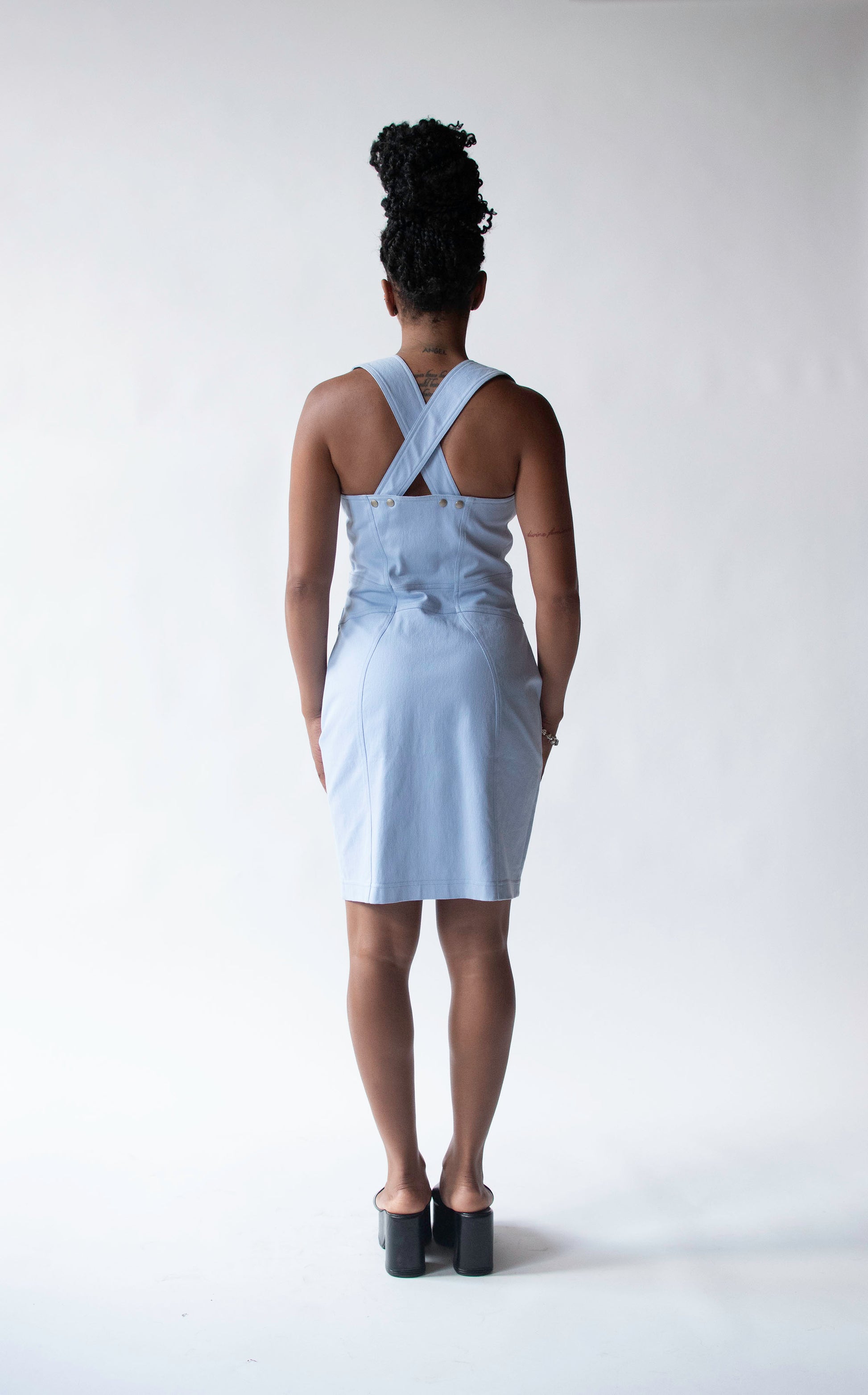 mugler blue dress Mugler Eco Mesh Ruched Dress in Silver Blue Antidote Fashion and Lifestyle