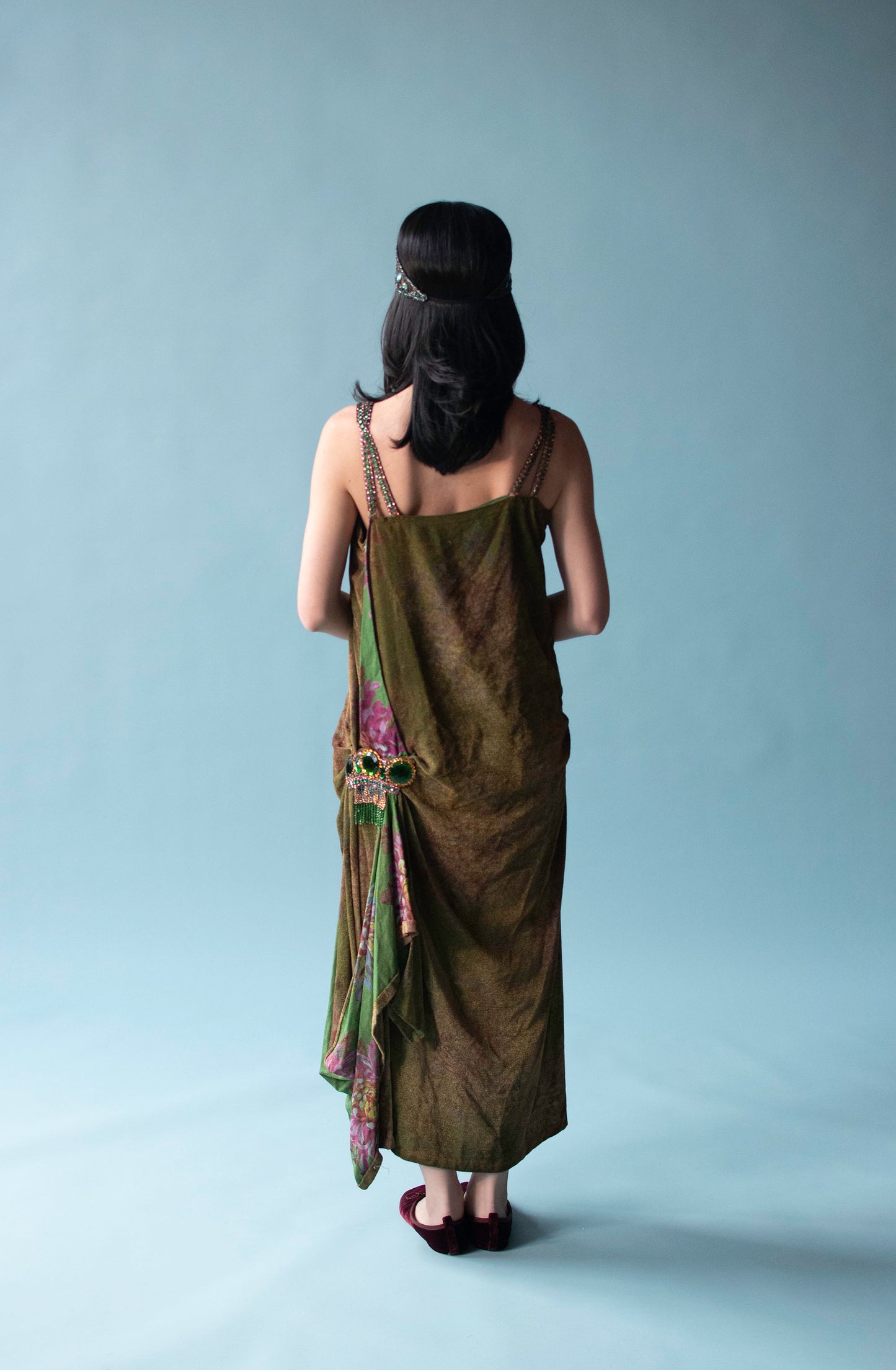 1920s Bejeweled Green Lamé Dress