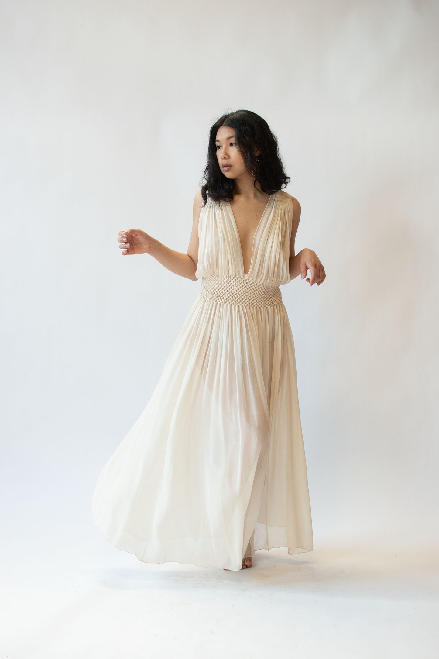 1930s Smocked Chiffon Nightgown