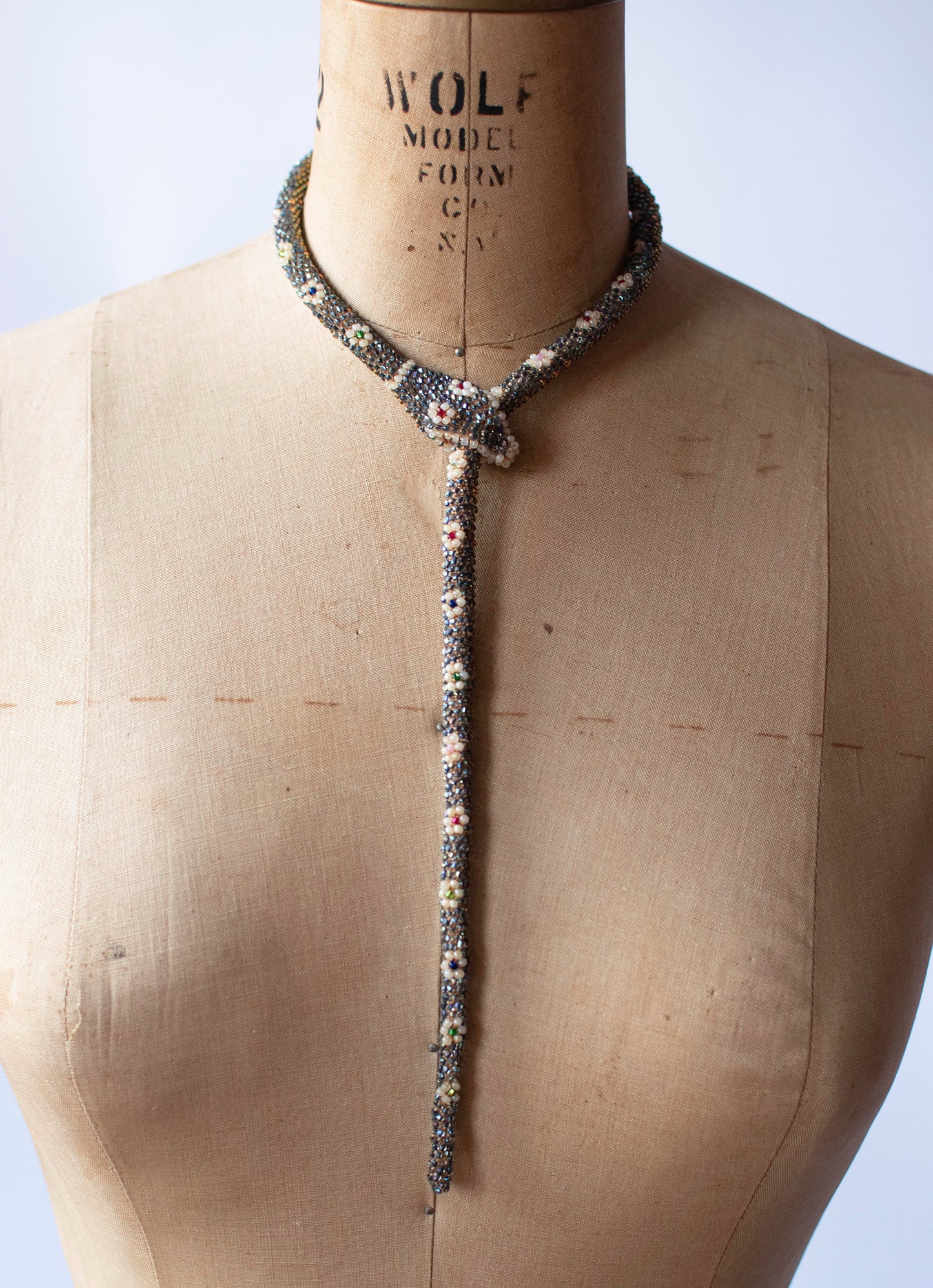 Bead Crochet Snake | Iridescent Blue Flower