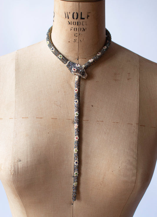 Bead Crochet Snake | Iridescent Blue Flower