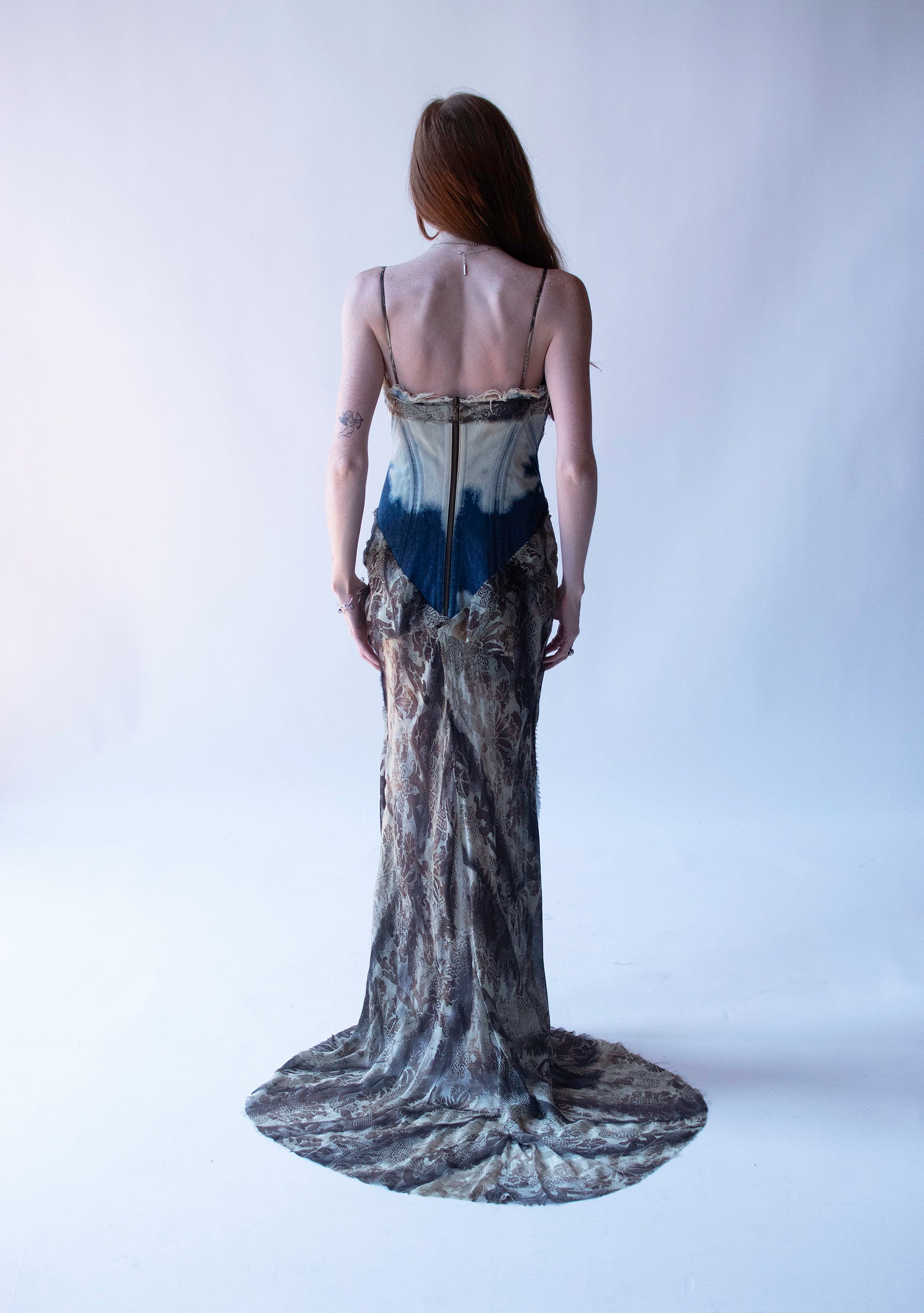 Denim and chiffon Bustier Dress