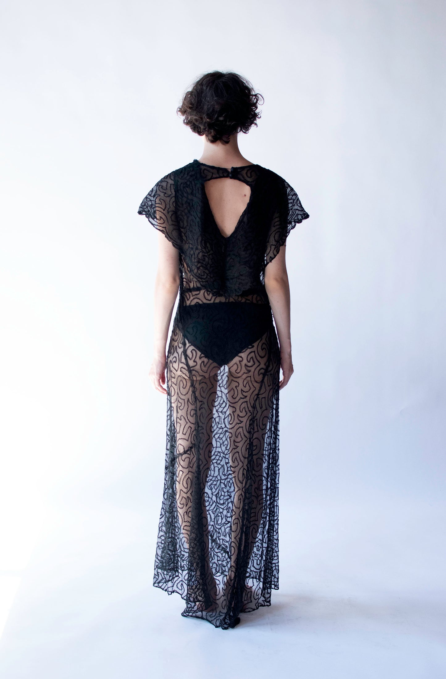 1930s Embroidered Net  Dress