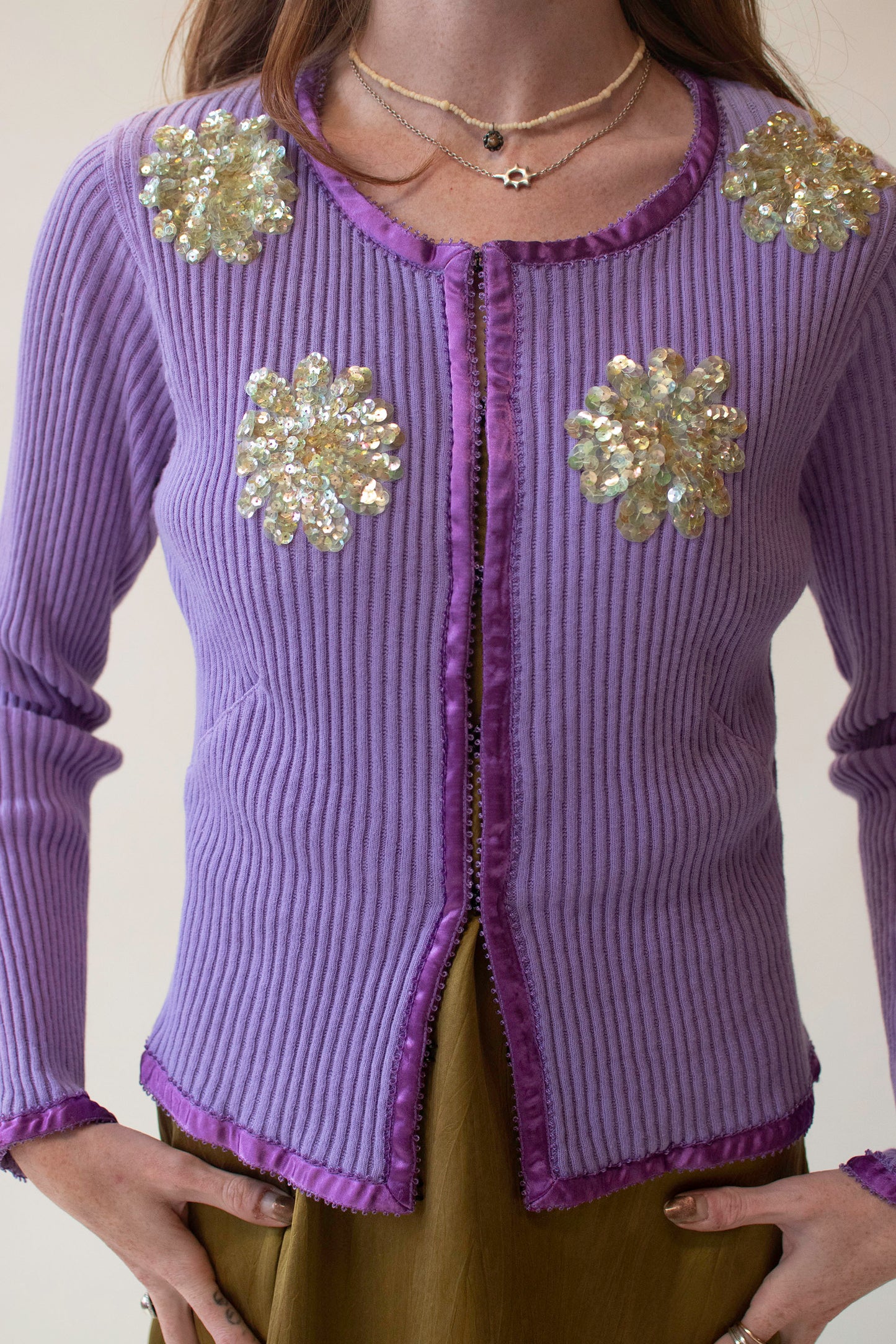 Lavender Cardigan w/ Sequins | Voyage Invest in the Original