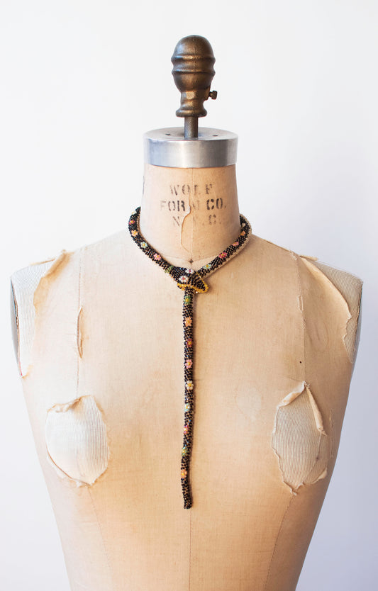 Bead Crochet Snake | Black W/ Multi Color Flowers