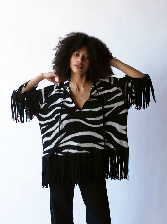 Zebra Print Fringe Pullover | Tuleh