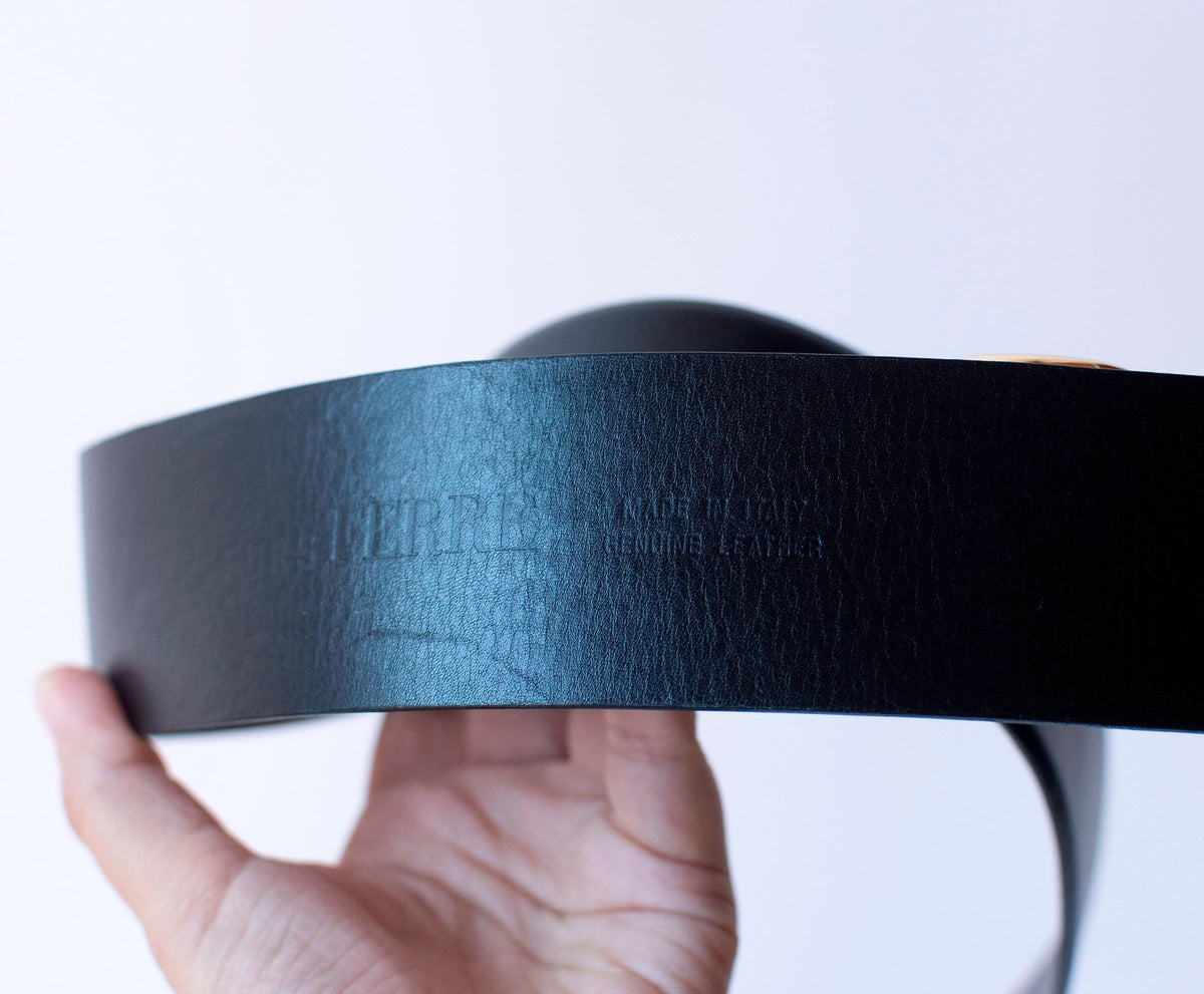 Black Leather Safety Pin Belt | Gianfranco Ferré