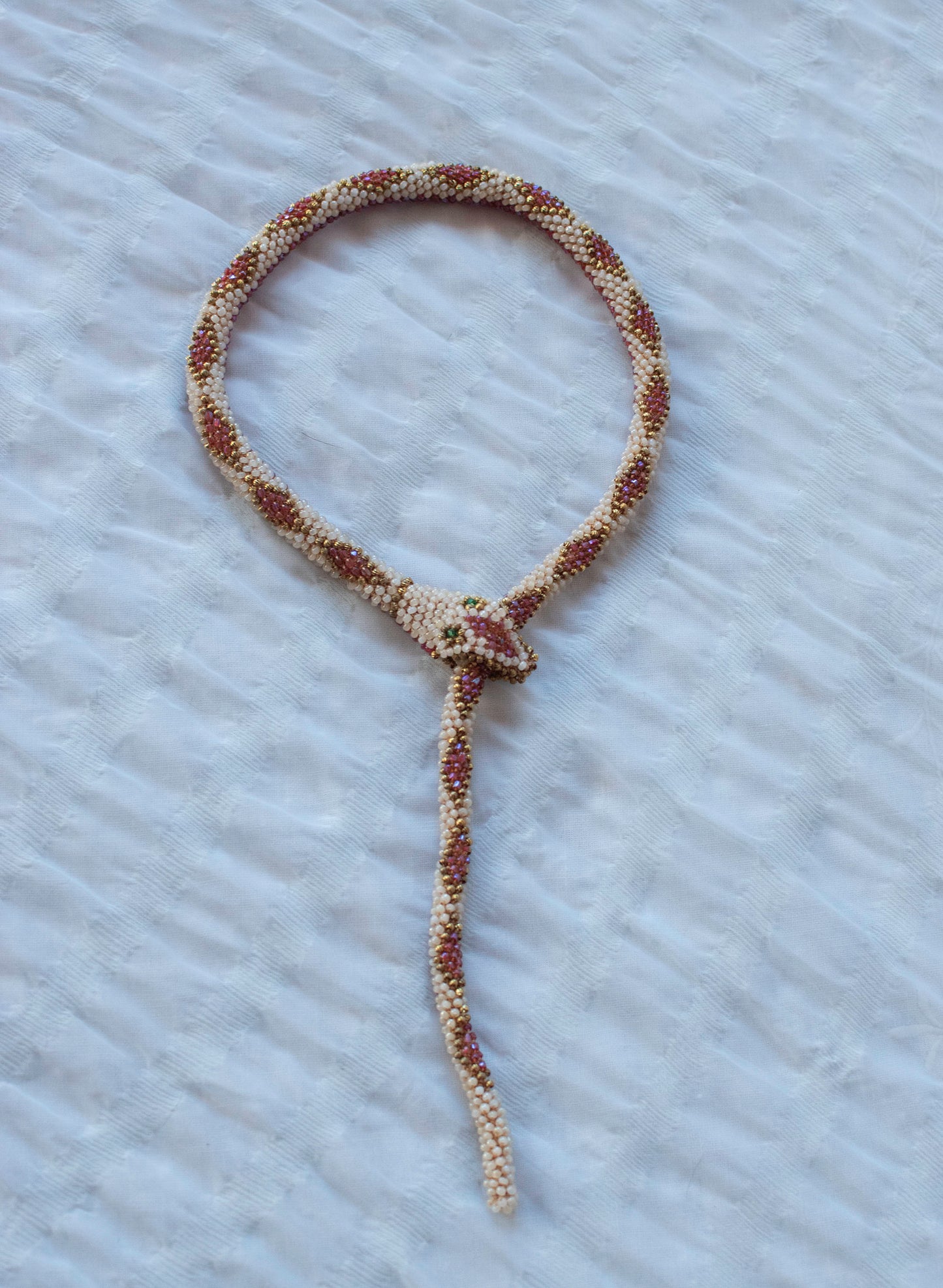 Bead Crochet Snake | Antique Pearl Diamond