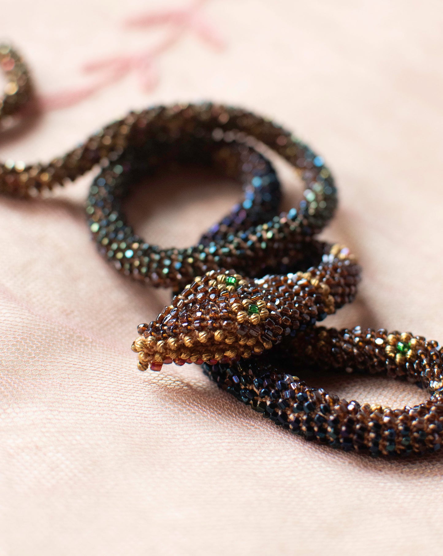 Bead Crochet Snake | Sparkly Brown Flower