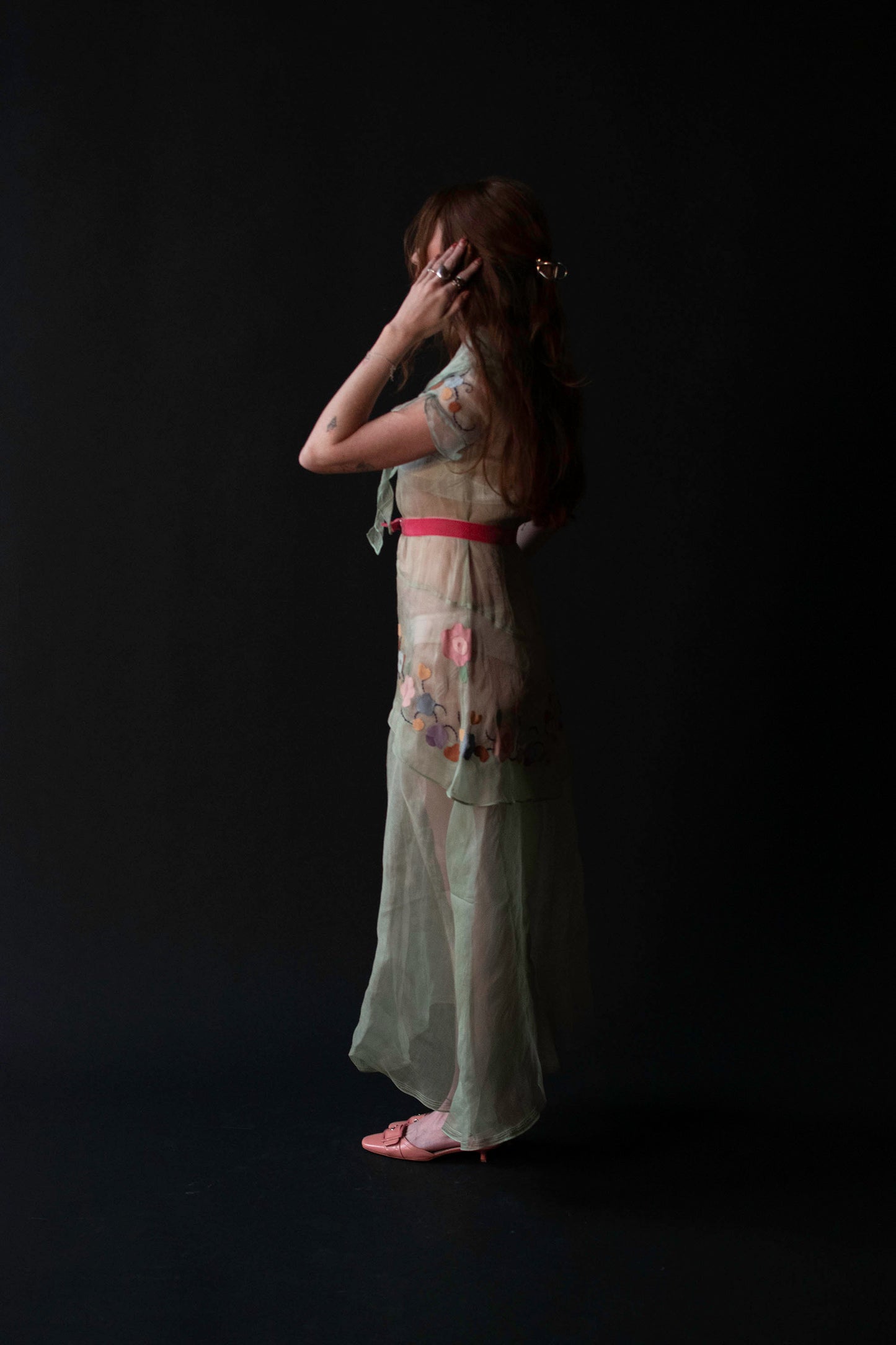 1930s Mint Organza Dress w/ Applique