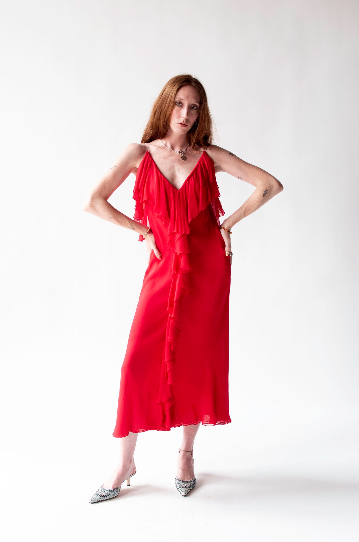 Red Chiffon Dress| Pauline Trigeré