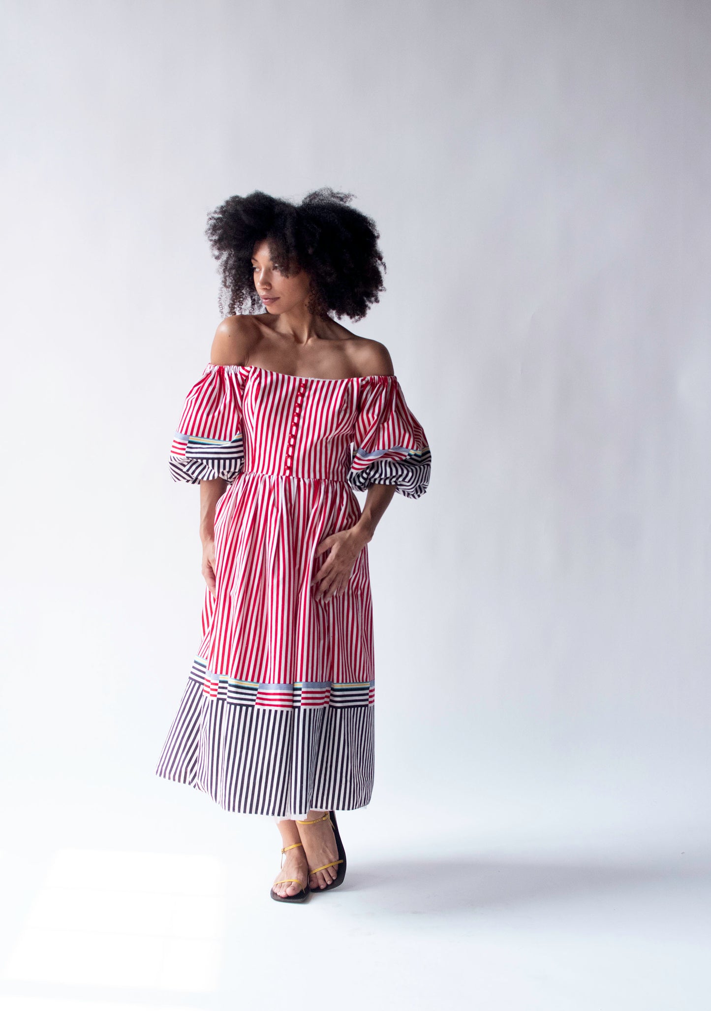 1980s Striped Puff Sleeve Dress | Victor Costa