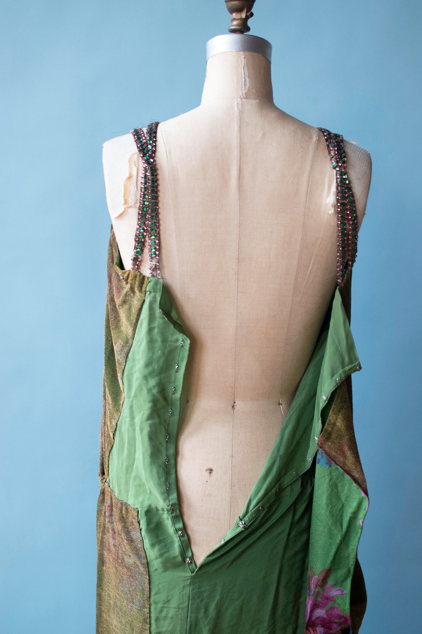 1920s Bejeweled Green Lamé Dress