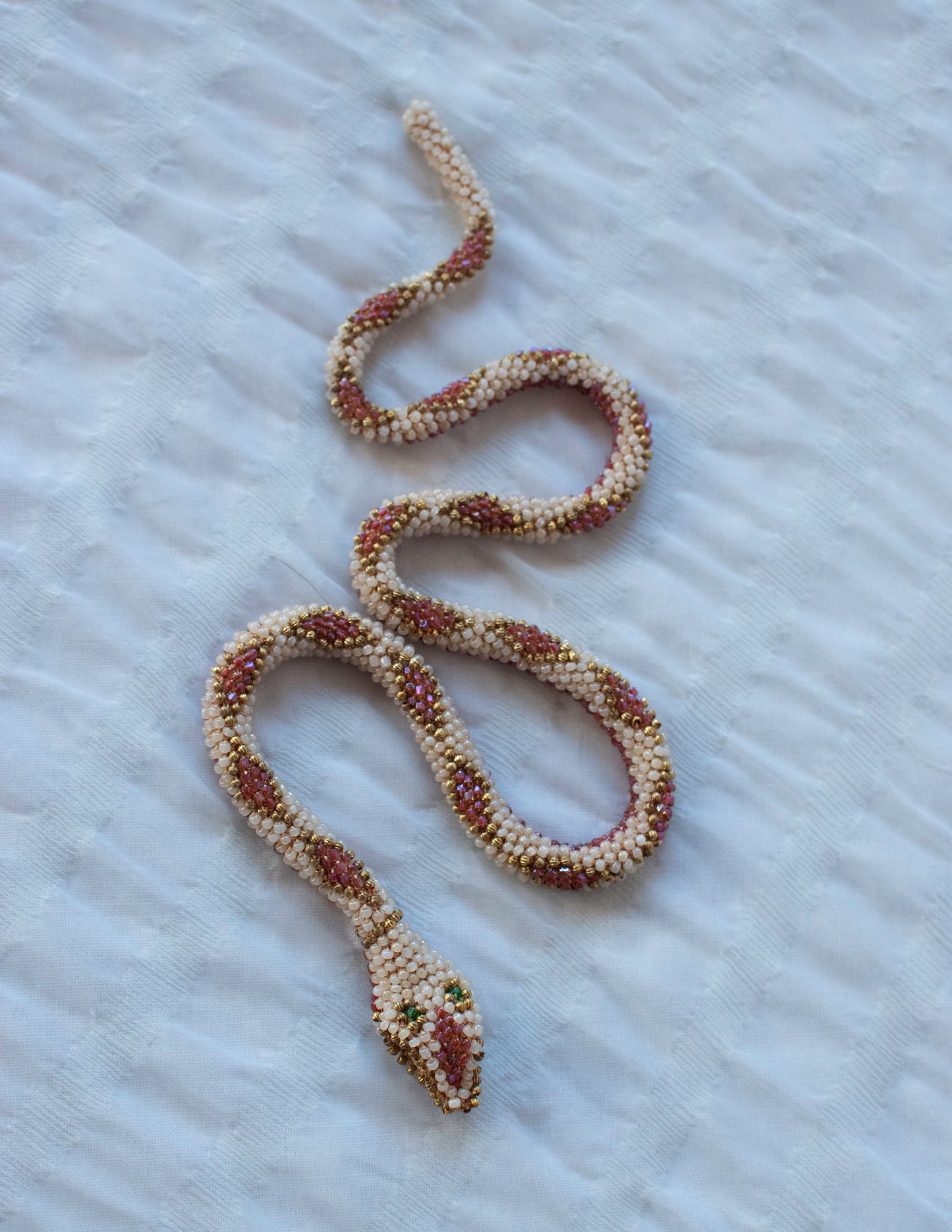 Bead Crochet Snake | Antique Pearl Diamond