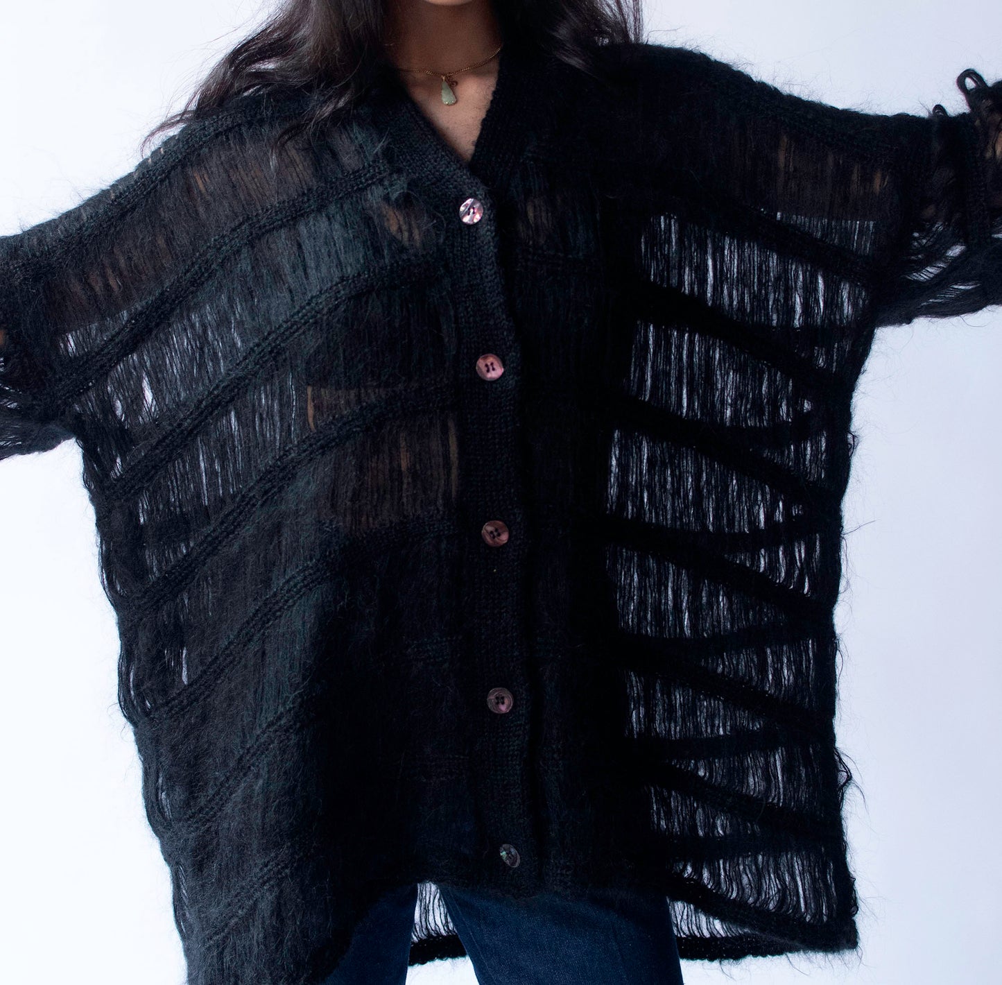 Black Mohair Cardigan | Romeo Gigli