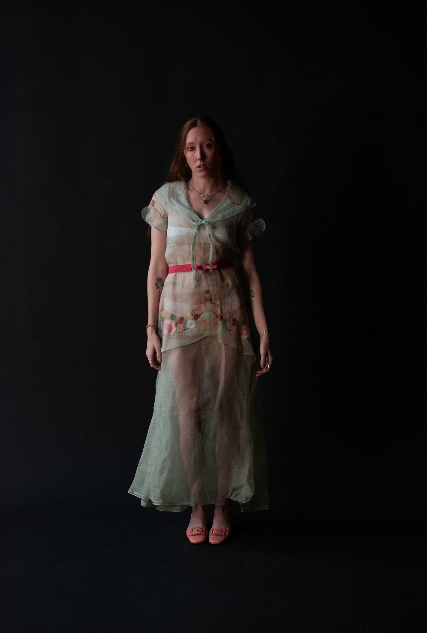1930s Mint Organza Dress w/ Applique